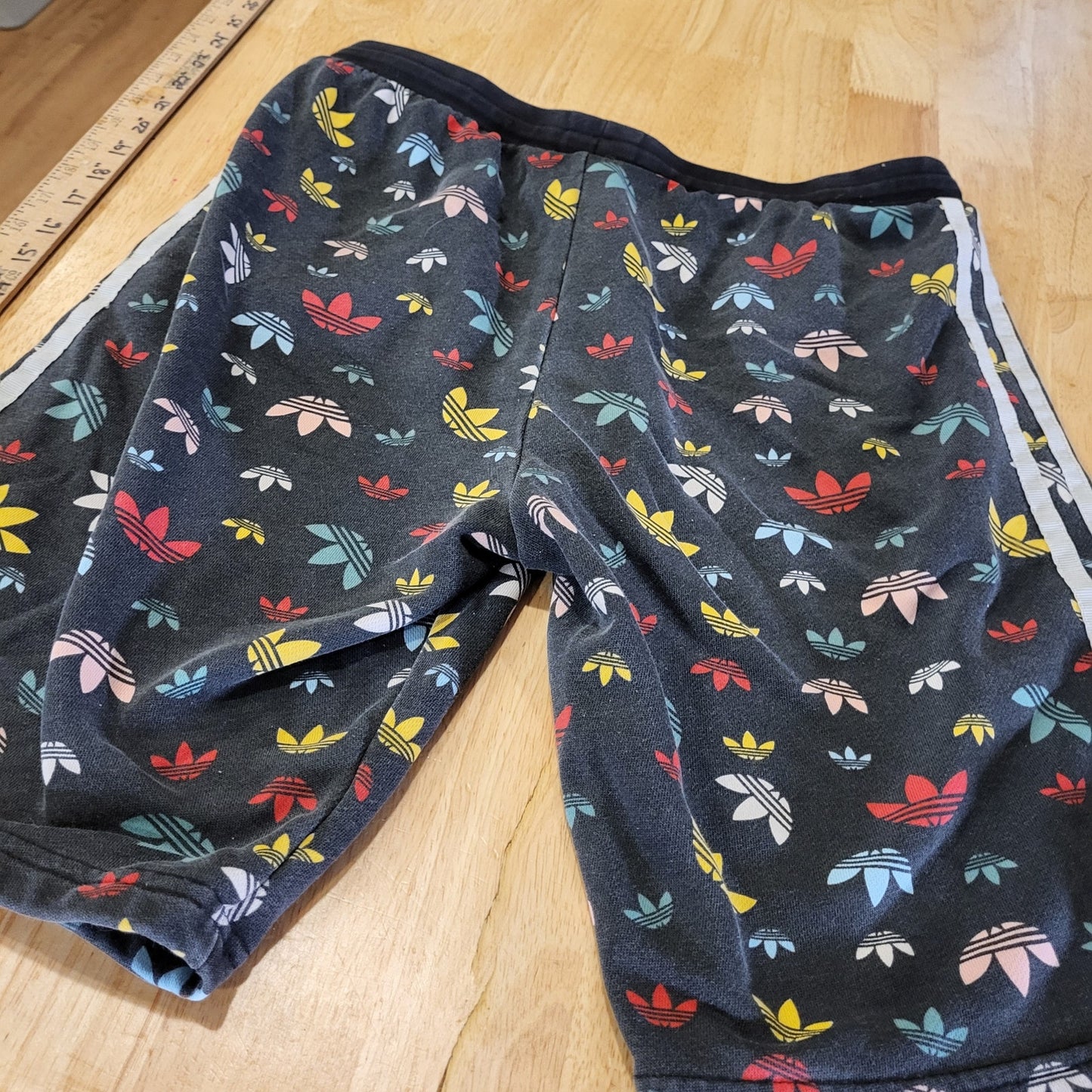 Adidas Originals Black Sweat Shorts Colorful All Over Print Stripe