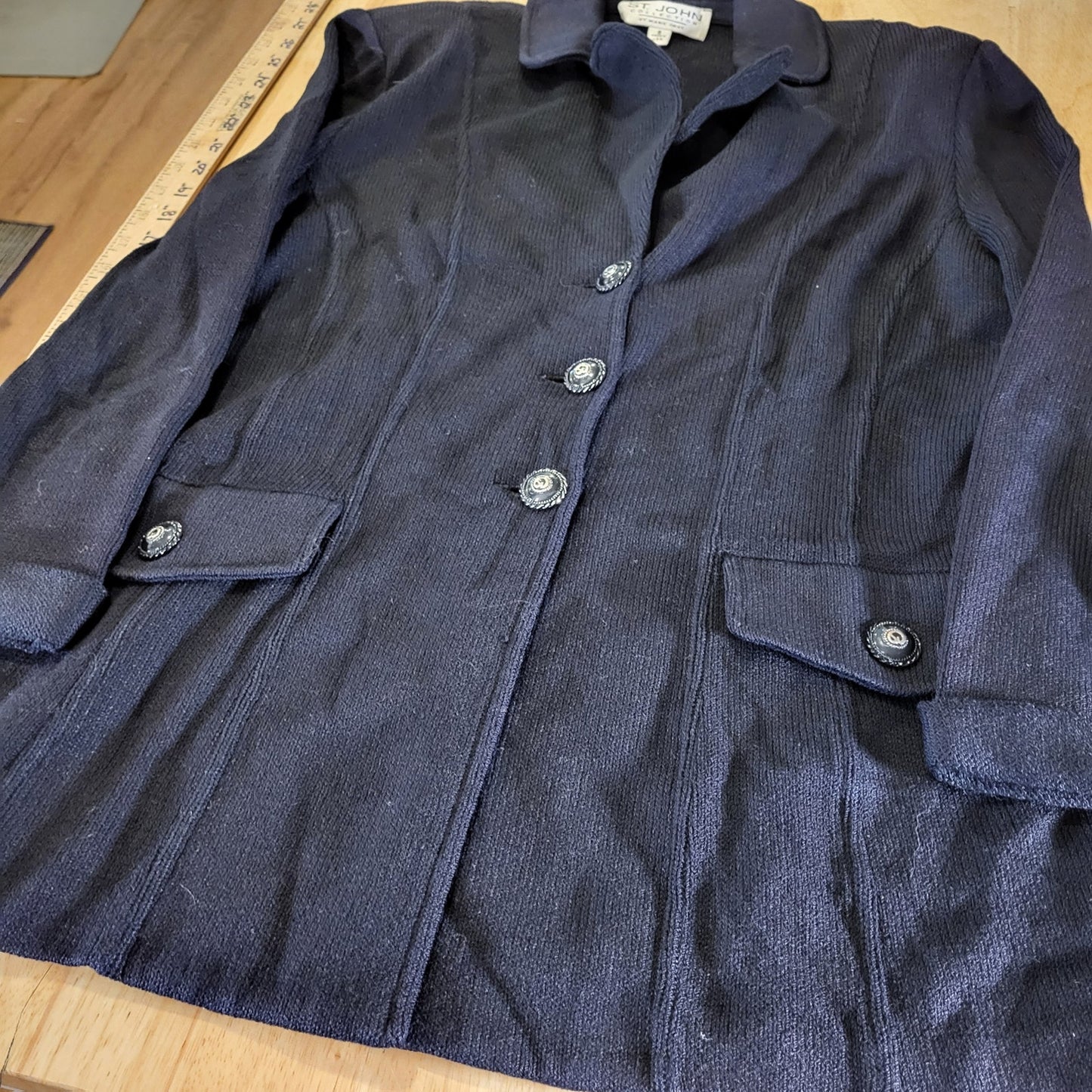 St. John Collection By Marie Gray Vintage Black CollarJacket 20"p2p 26" long 8
