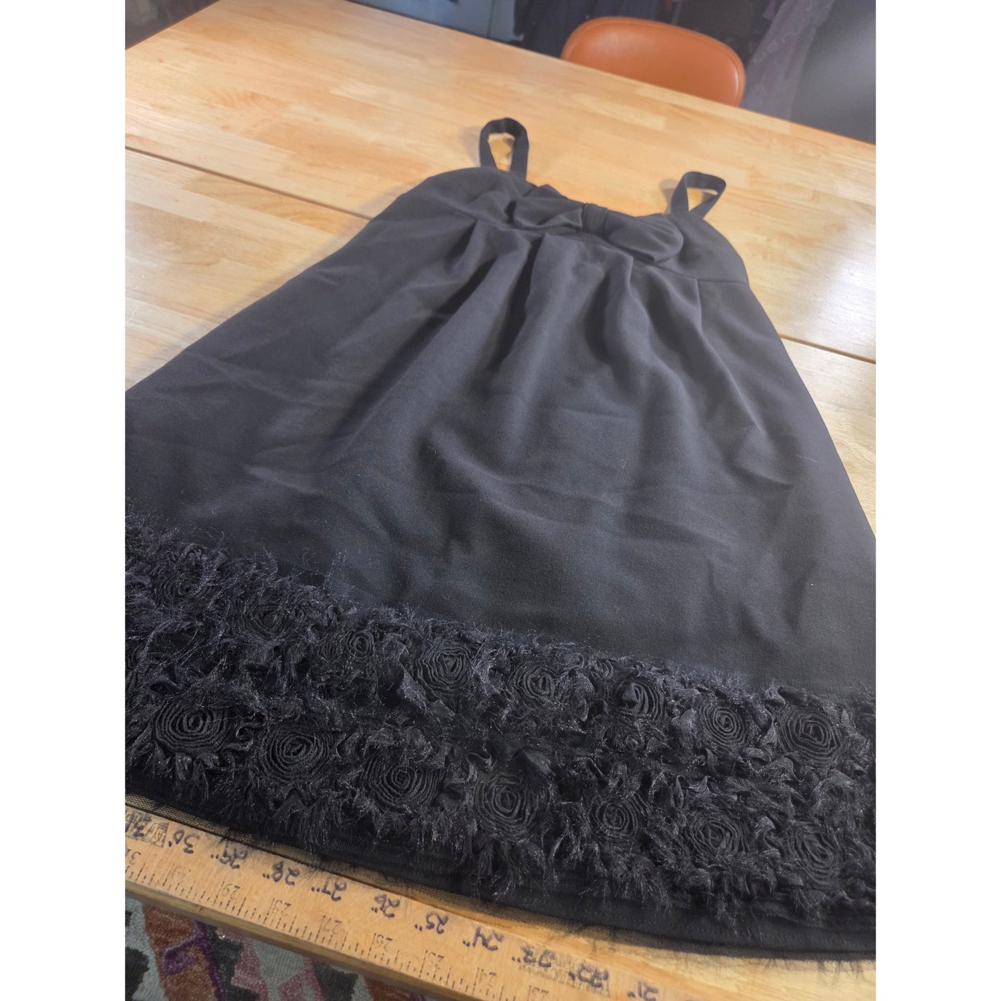 Sara Campbell Little Black Dress Adjustable Straps Floral Detail Size 6