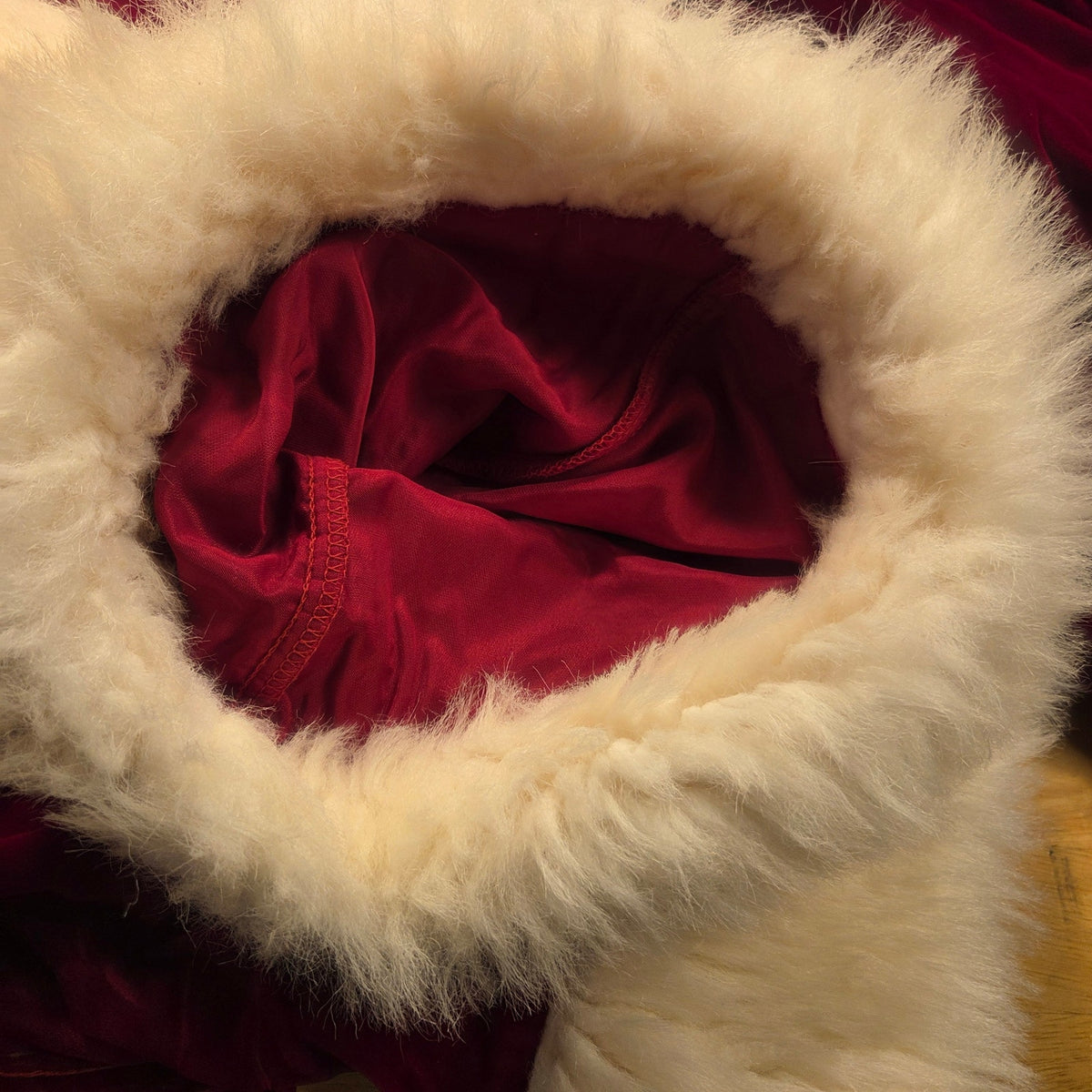 Vintage velvet Santa costume with hat zip front fur lined 42" elastic waist