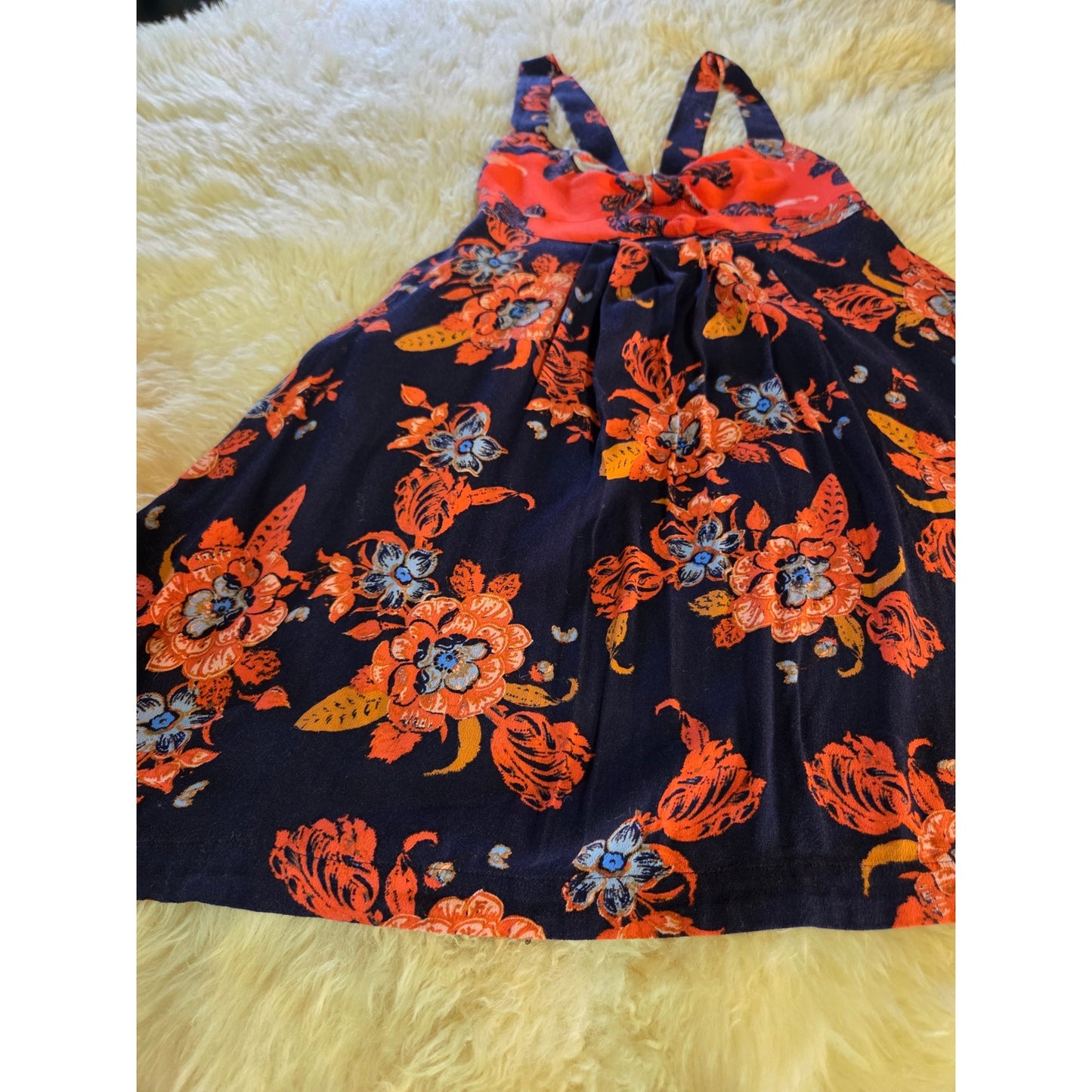 Free People blue orange sleeveless floral dress cut out detail mini short xs