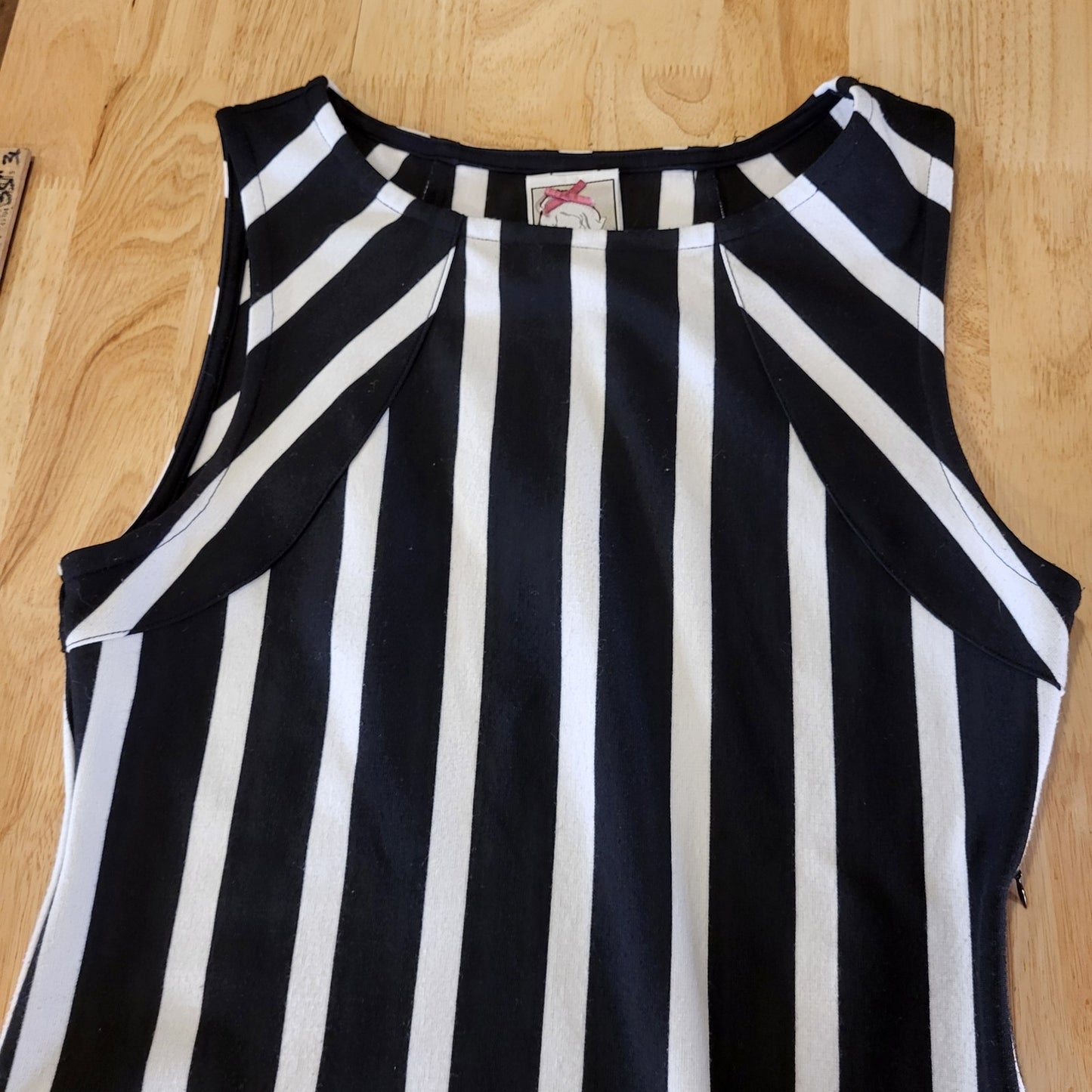 Yoana Baraschi Black & White Striped Bodycon Midi Pencil Dress Pocket Sleeveless