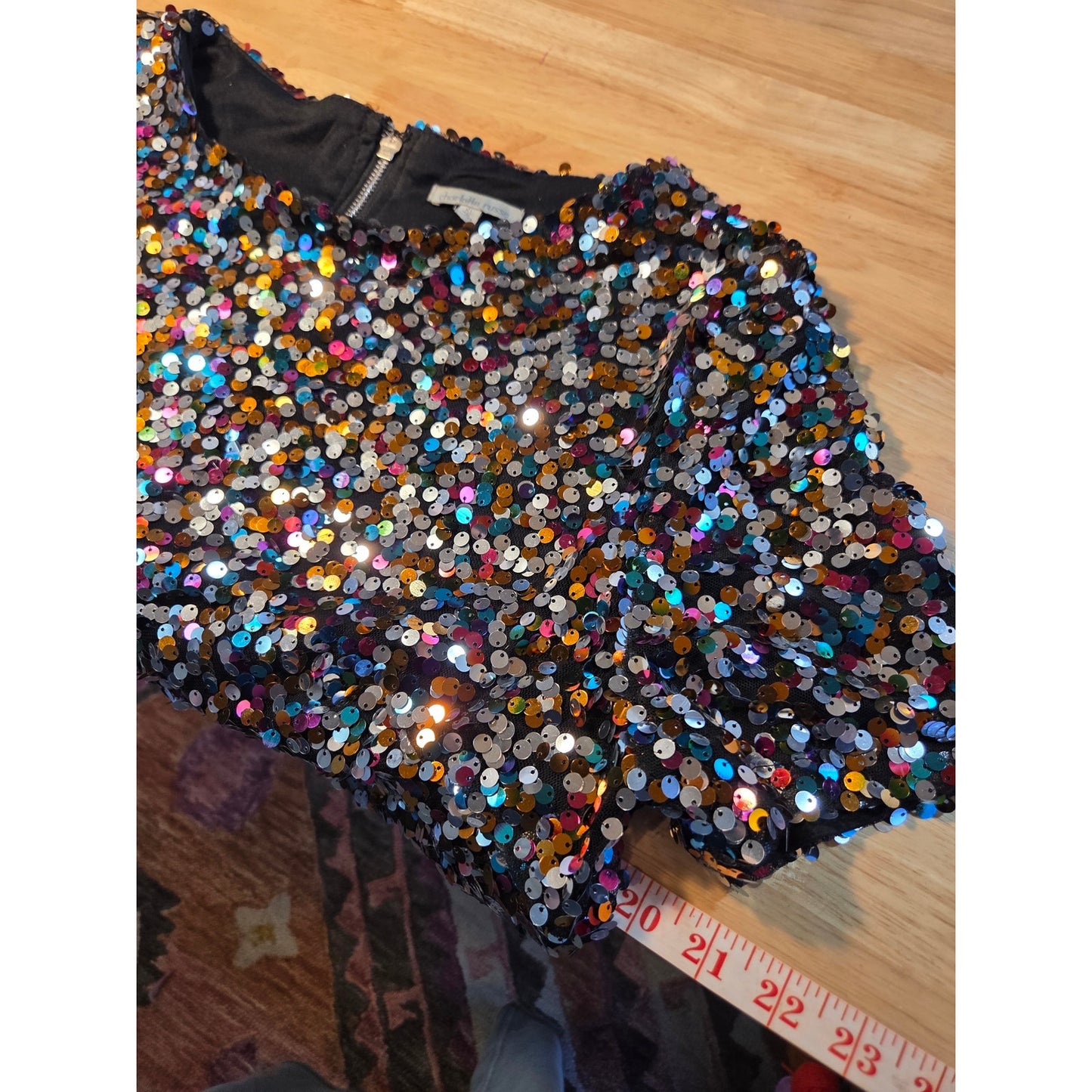 Charlotte Russe extra large sequin crop short sleeve party blouse colorful disco