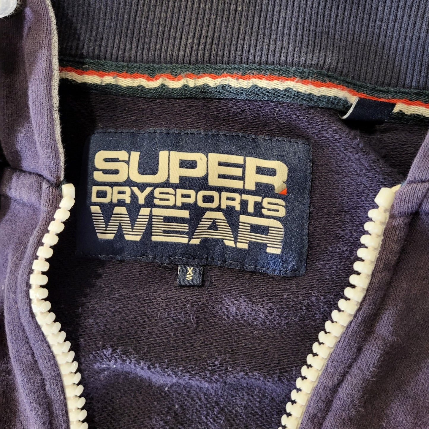 Super dry SPORTS gray blue zip hoodie embossed GRAPHIC Hood pockets x-small