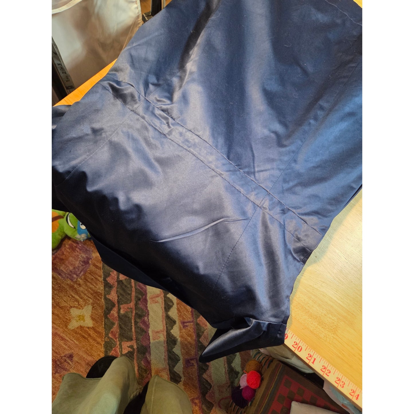 Bebe navy blue double breasted wide collar knee length Overcoat satin size sml