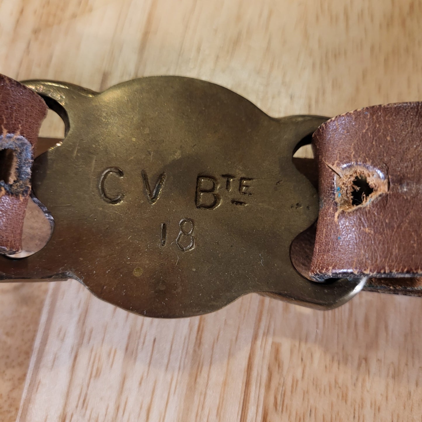 Vintage Antique Trench Art Military Belt Buckle Leather Army 34