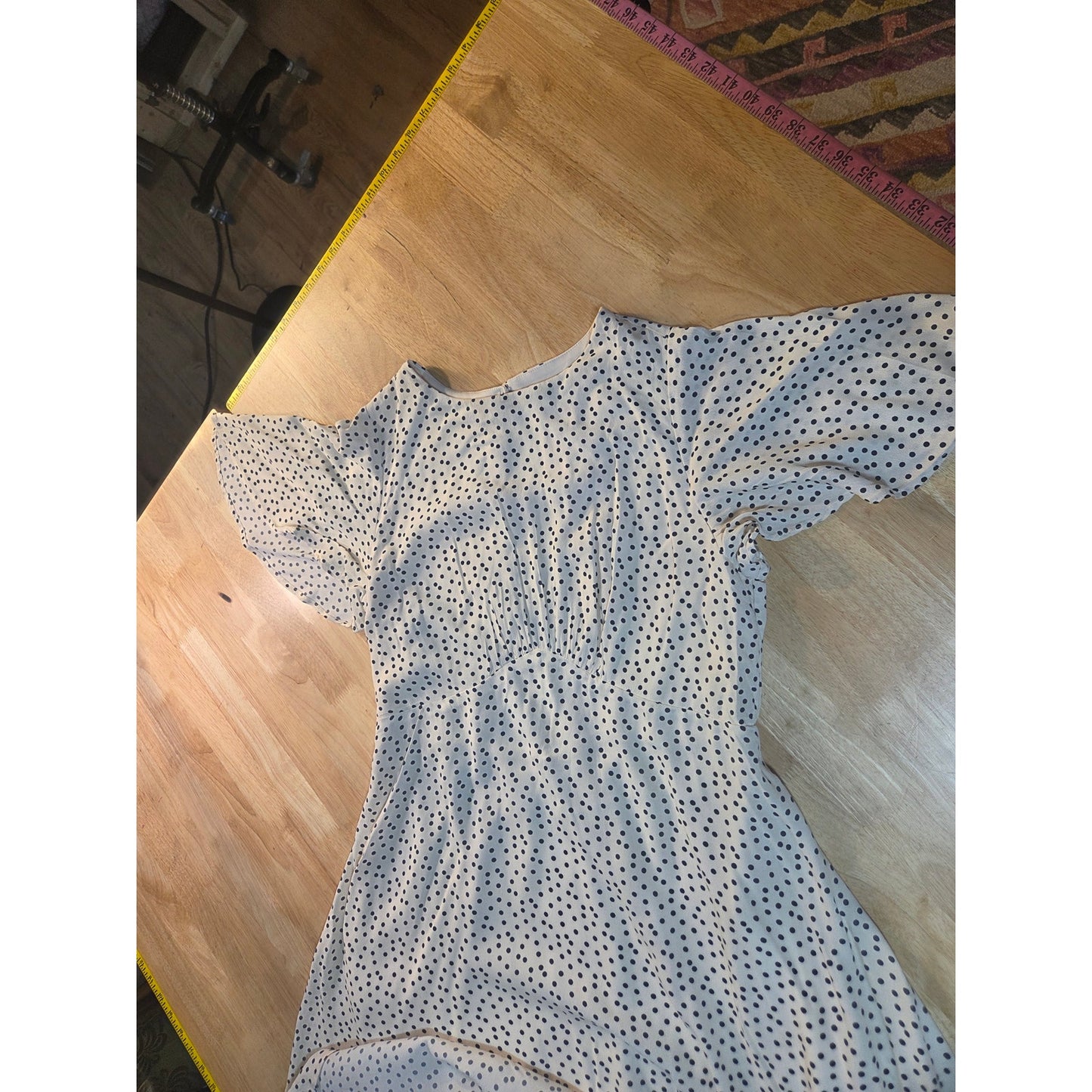 GB brand white polka dot flutter sleeve open back knee length dress size large