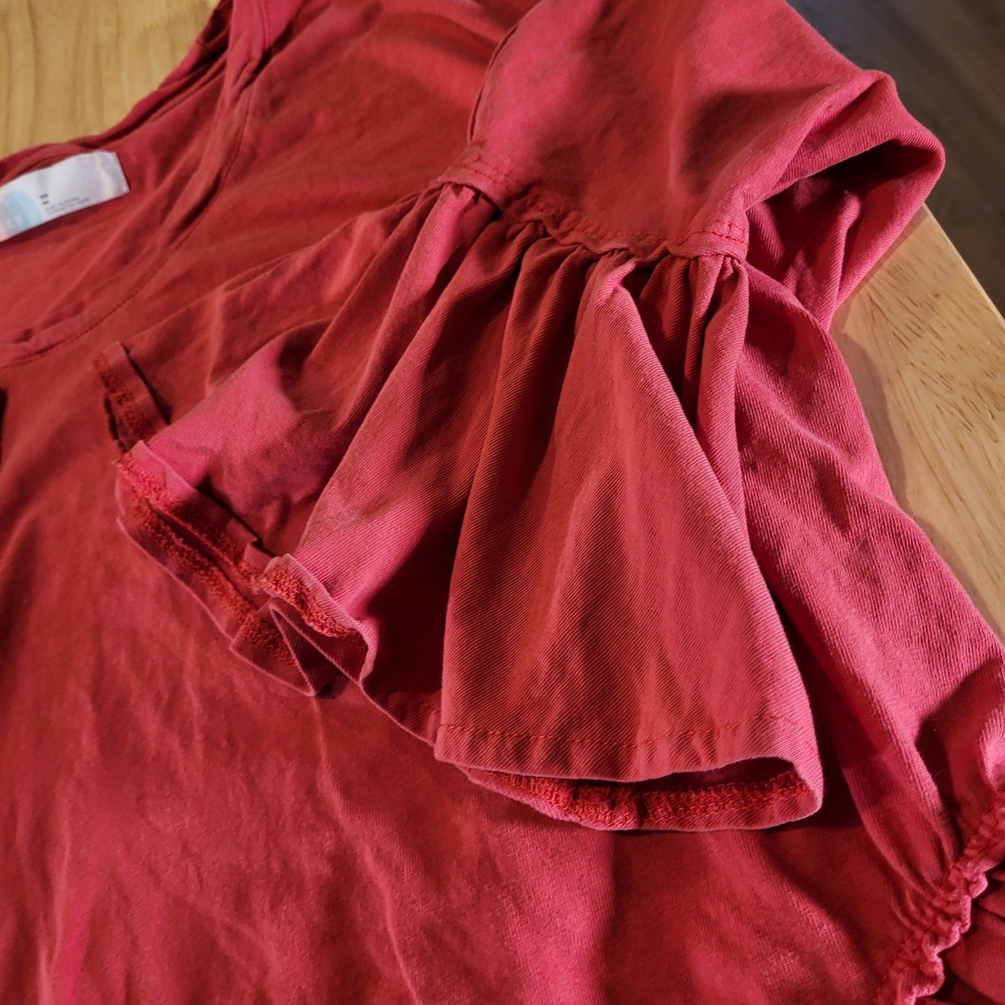 Free People Beach 100% Cotton Jersey Red Ruffle T-shirt Extra Small
