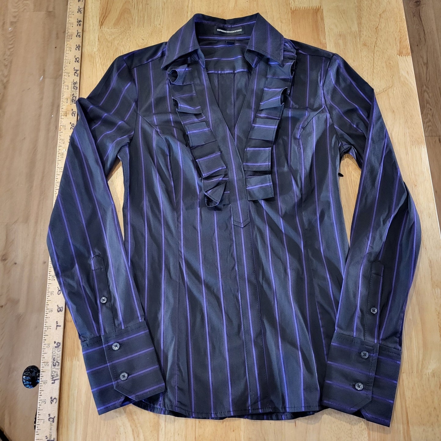 Express Design Studio Black Girlboss Purple Striped Pleated Collar Side Zip XS