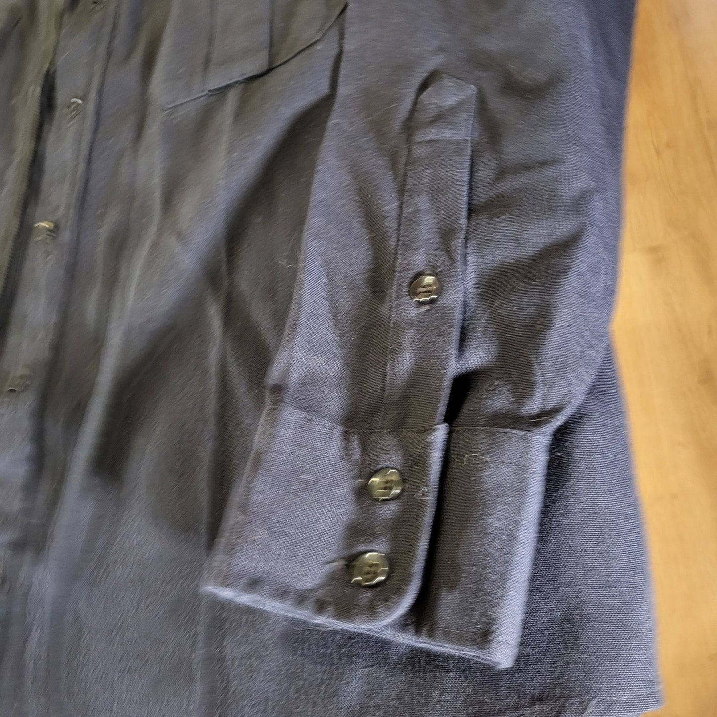 Vintage Flying Cross Dacron Rayon Blend Navy Blue Faux Button Zip 26" P2P