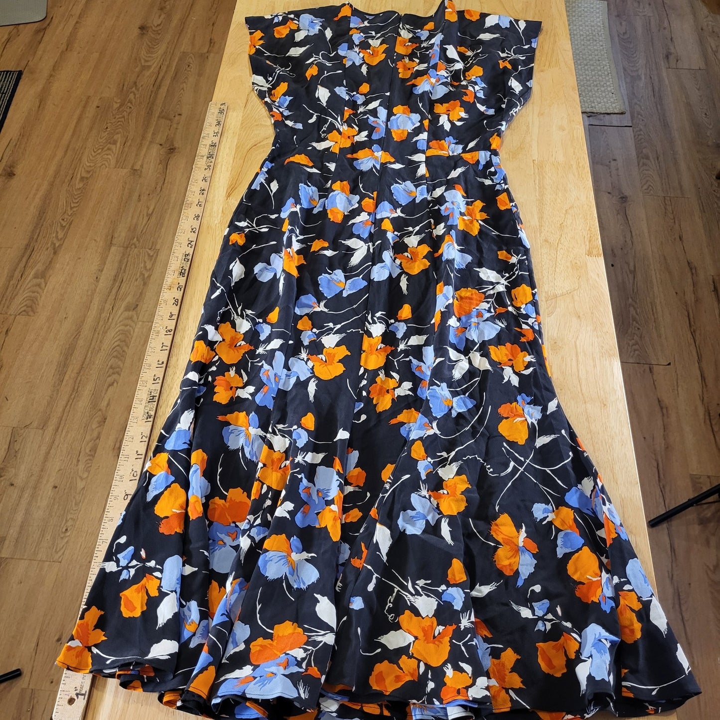Joie Blue Orange Floral 100% Silk Sleeve Cap Sleeve Mermaid Hem Bias Cut 4