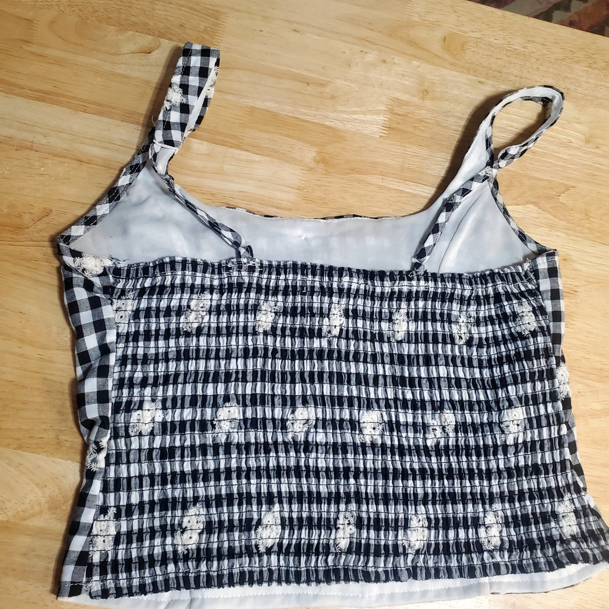Lotus & Lavender 100% Cotton Gingham corset tank top eyeletted black &white Lrg