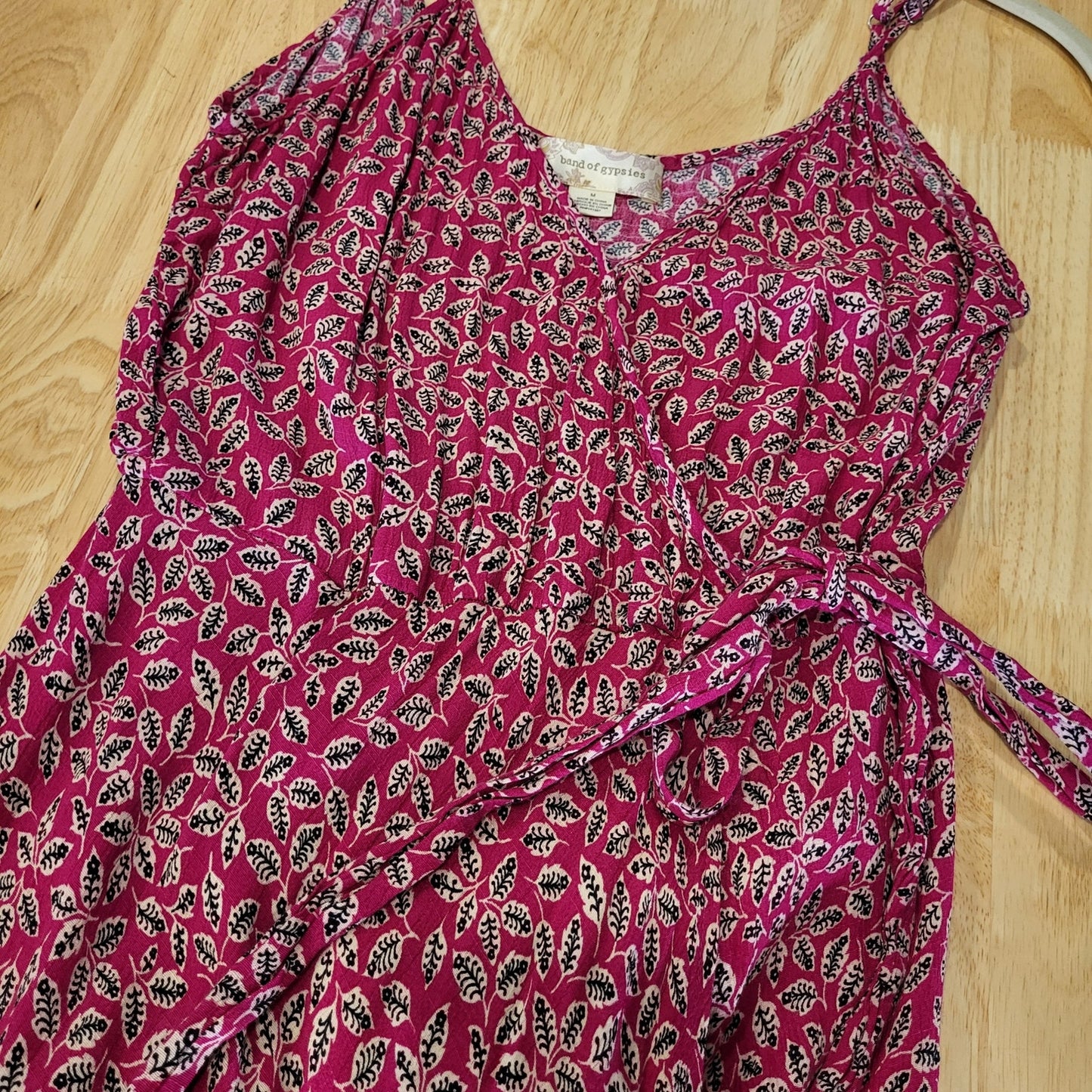 Band Gypsies Pink Floral Hi-Lo Slit Ruffle Spaghetti Strap Dress 17" p2p