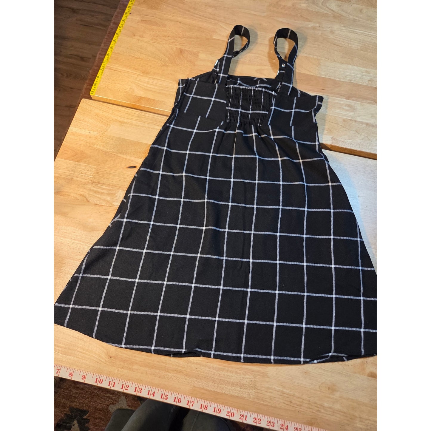 Hot Topic goth overall skirt dress silver buckle black white plaid small pocket
