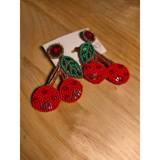 New Cato Cherry Beaded Post Earrings