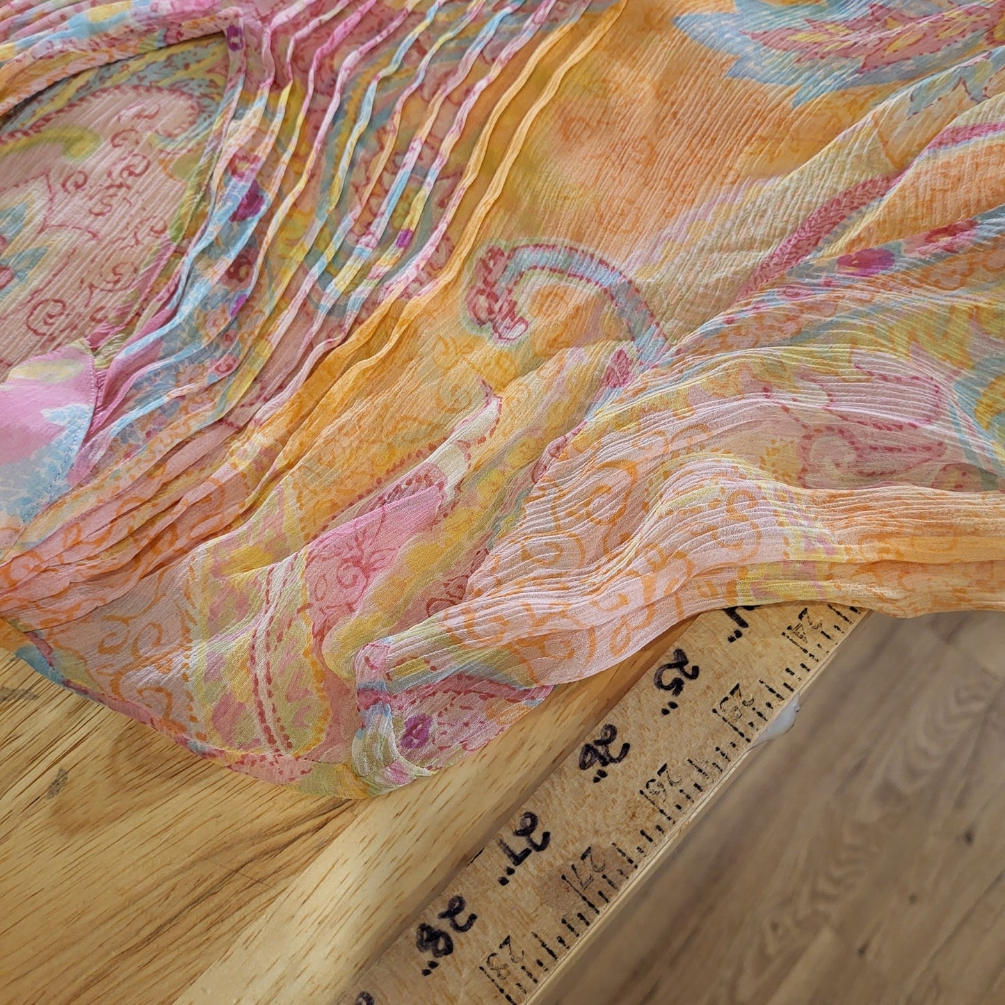 Ralph Lauren 100% Silk PINK Sheer Paisley Collared Button Down Blouse Size XL