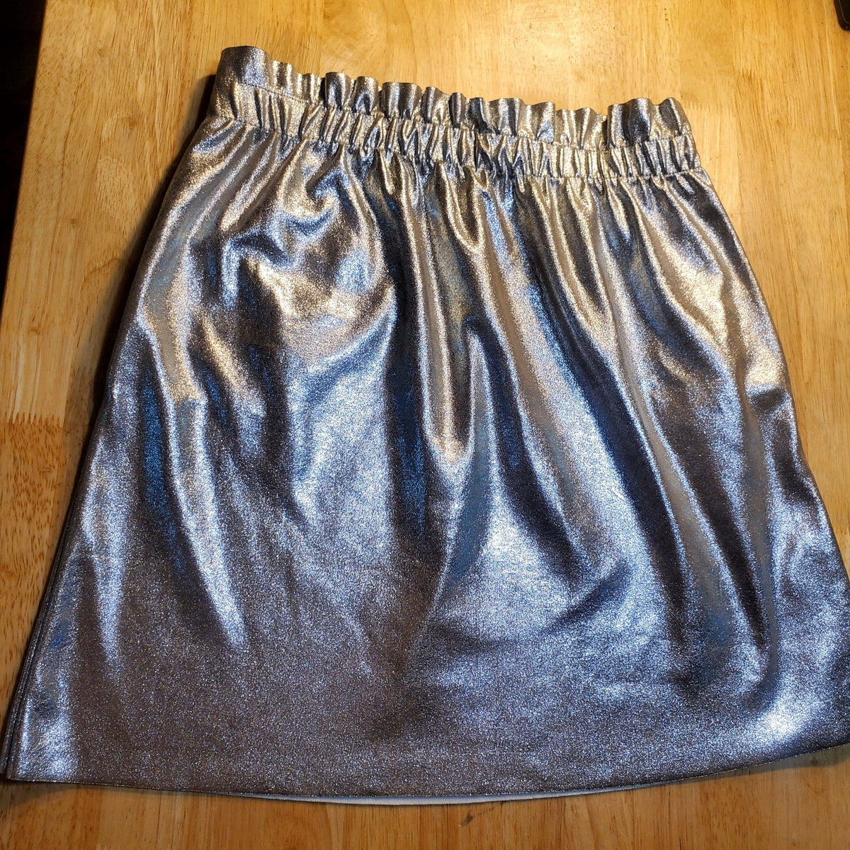 Zara Knit Stretch Metallic Paper Bag Elastic Waist Mini Skirt 28" Waist
