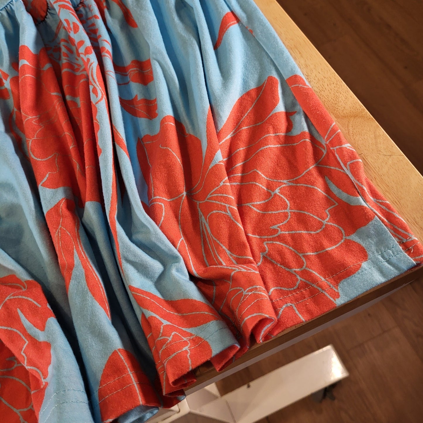 Noracora Orange Blue Floral Jersey Maxi Spaghetti Strap Dress Adjustable XL