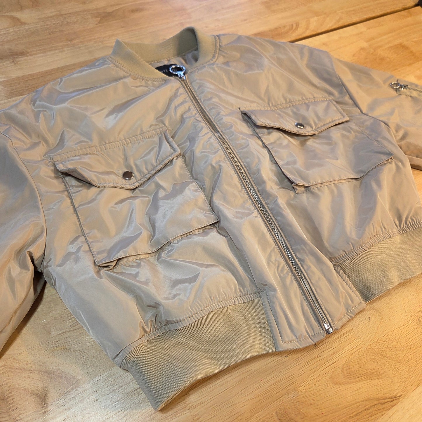 Love tree size medium cropped khaki bomber jacket nylon Y2K silver Hardware
