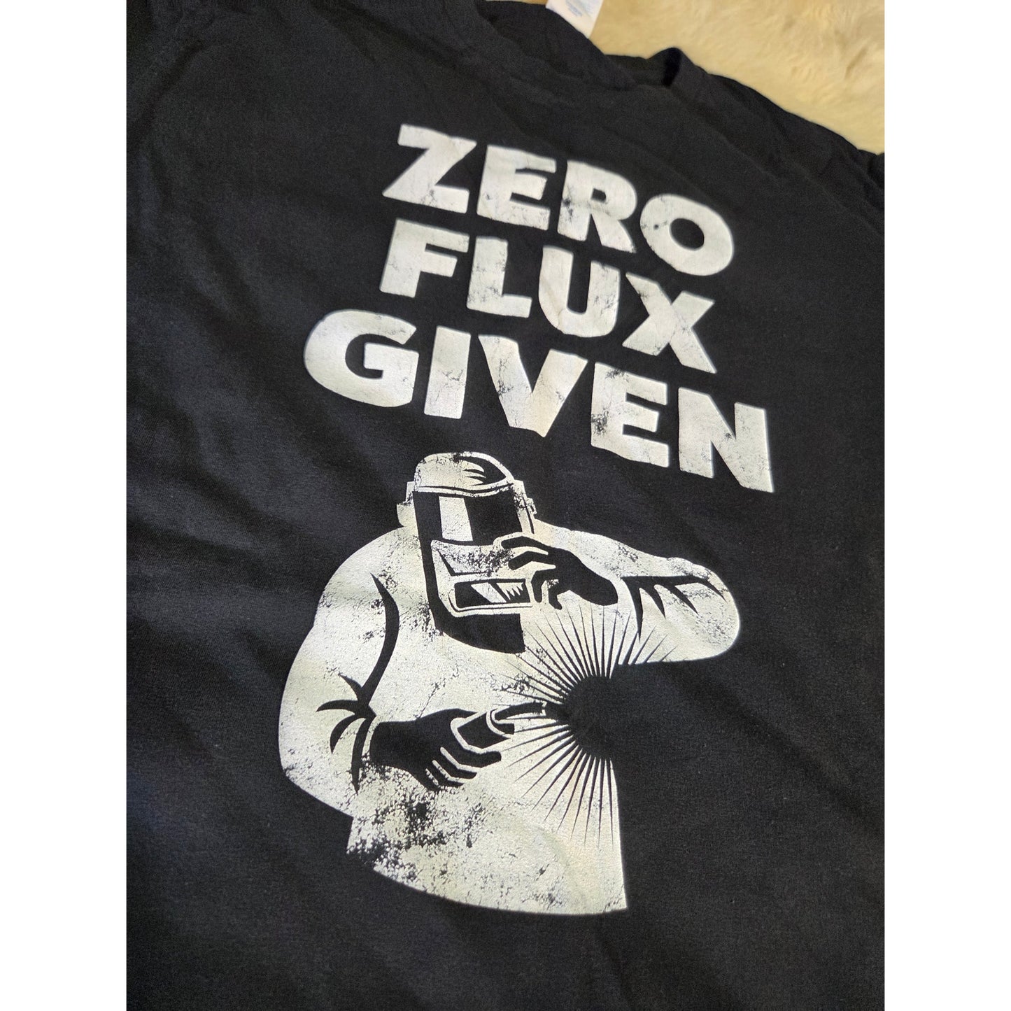 Zero Flux Given Welding Graphic T-shirt Black Jersey Size Large
