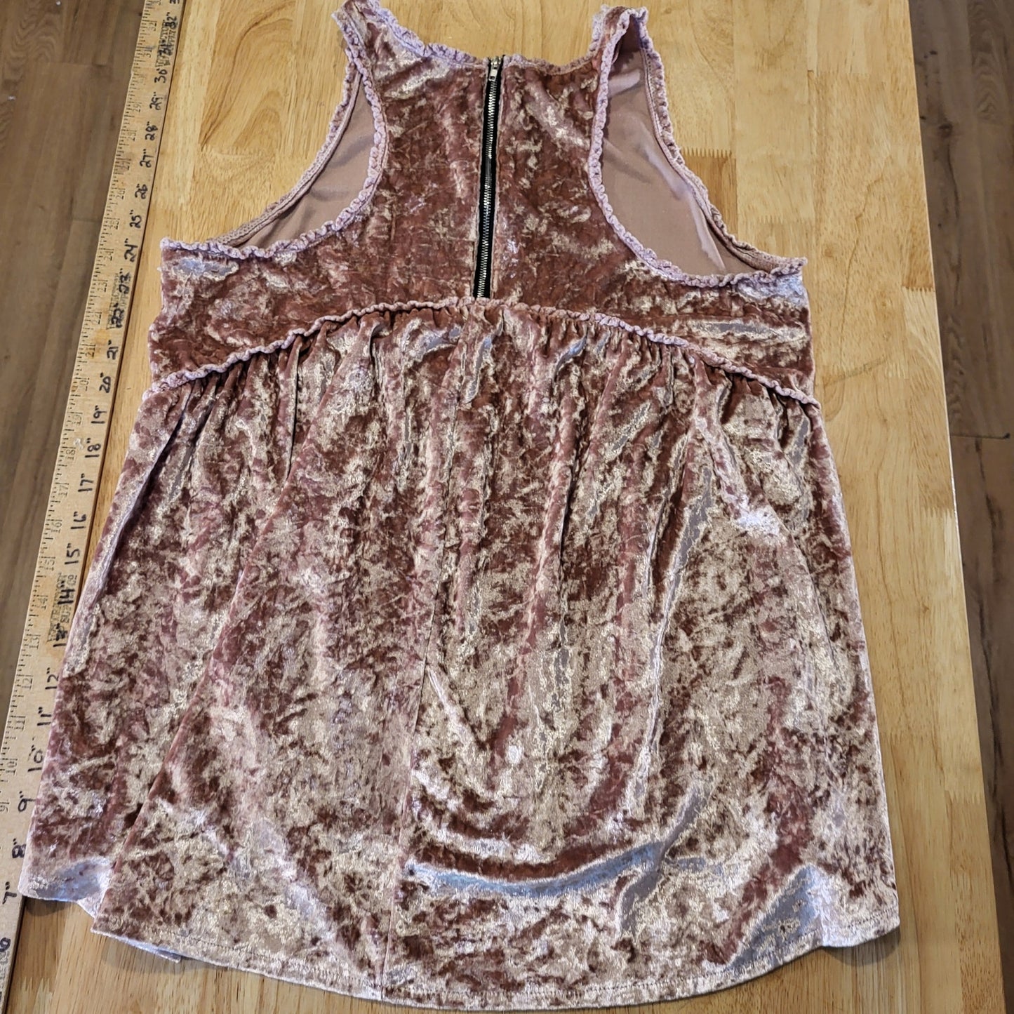 POL Pink Crushed Velvet Tank Mini Dress Zip Back Detail Empire Waist L