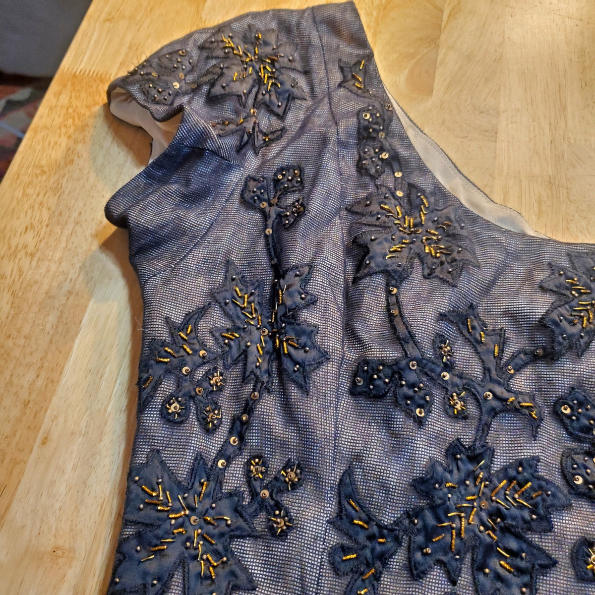 French Connection Size 4 One Shoulder Heavily Embroidered Mesh Lined Dress