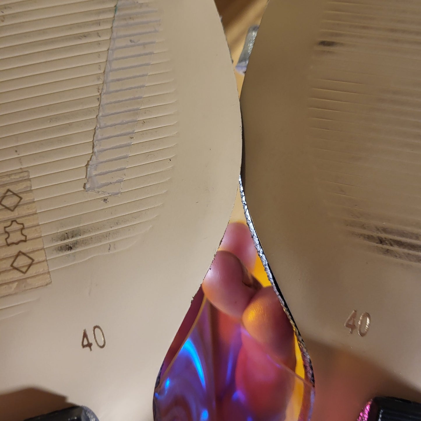 All Black Silver Metallic Iridescent Clear Band Wedge Size 40