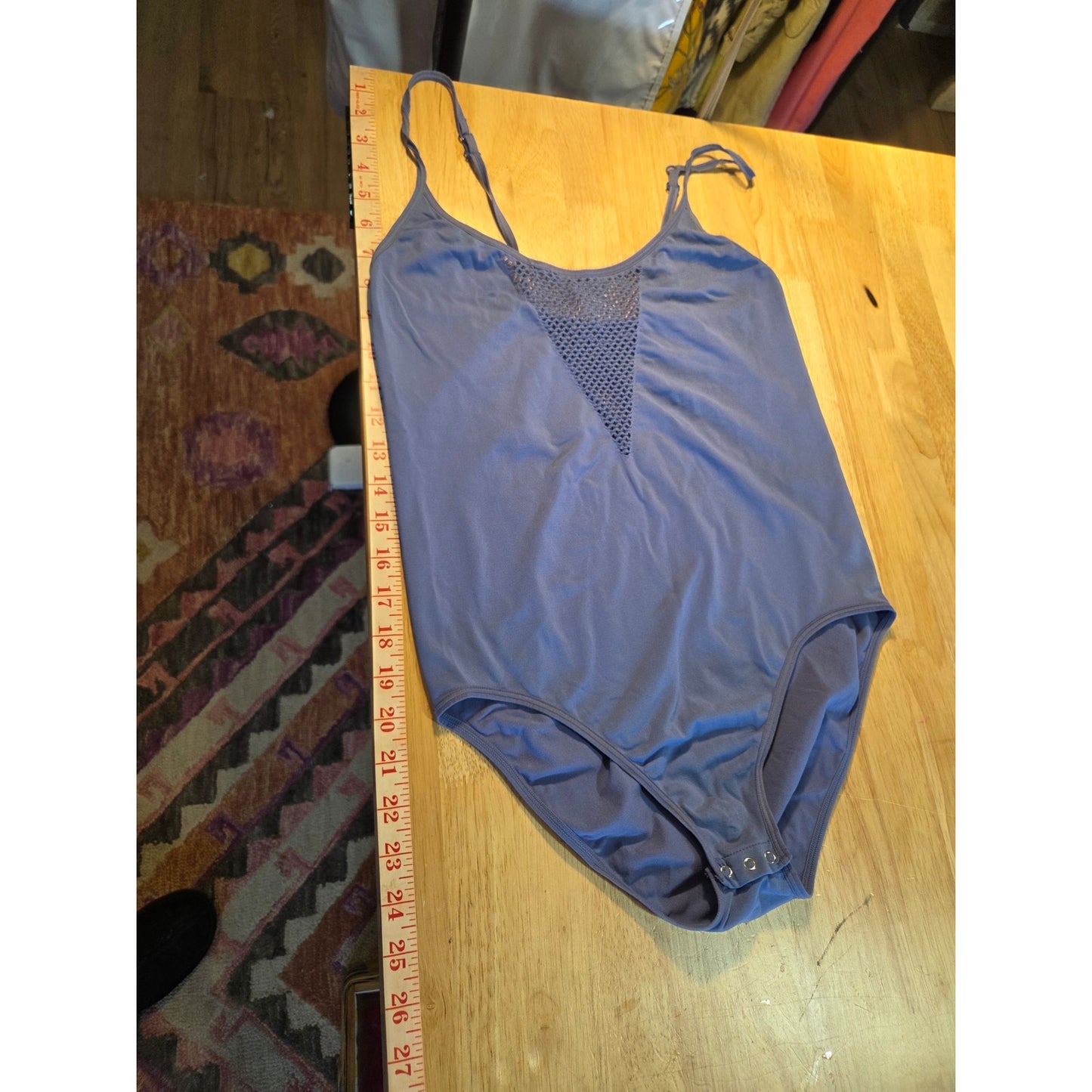 Victoria's Secret blue spaghetti striped bodysuit mesh cut out snap adjust lrg