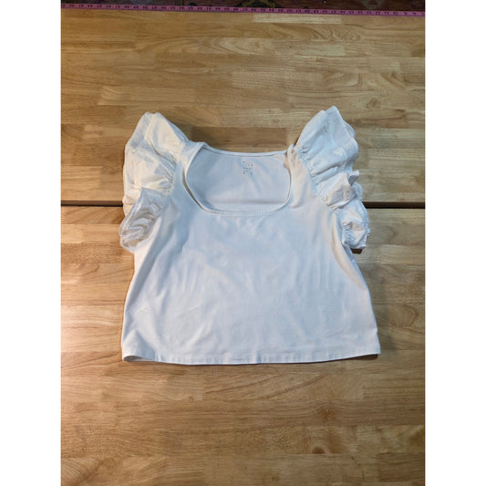 A new day white jersey knit shirt puff sleeve stretch t-shirt  large