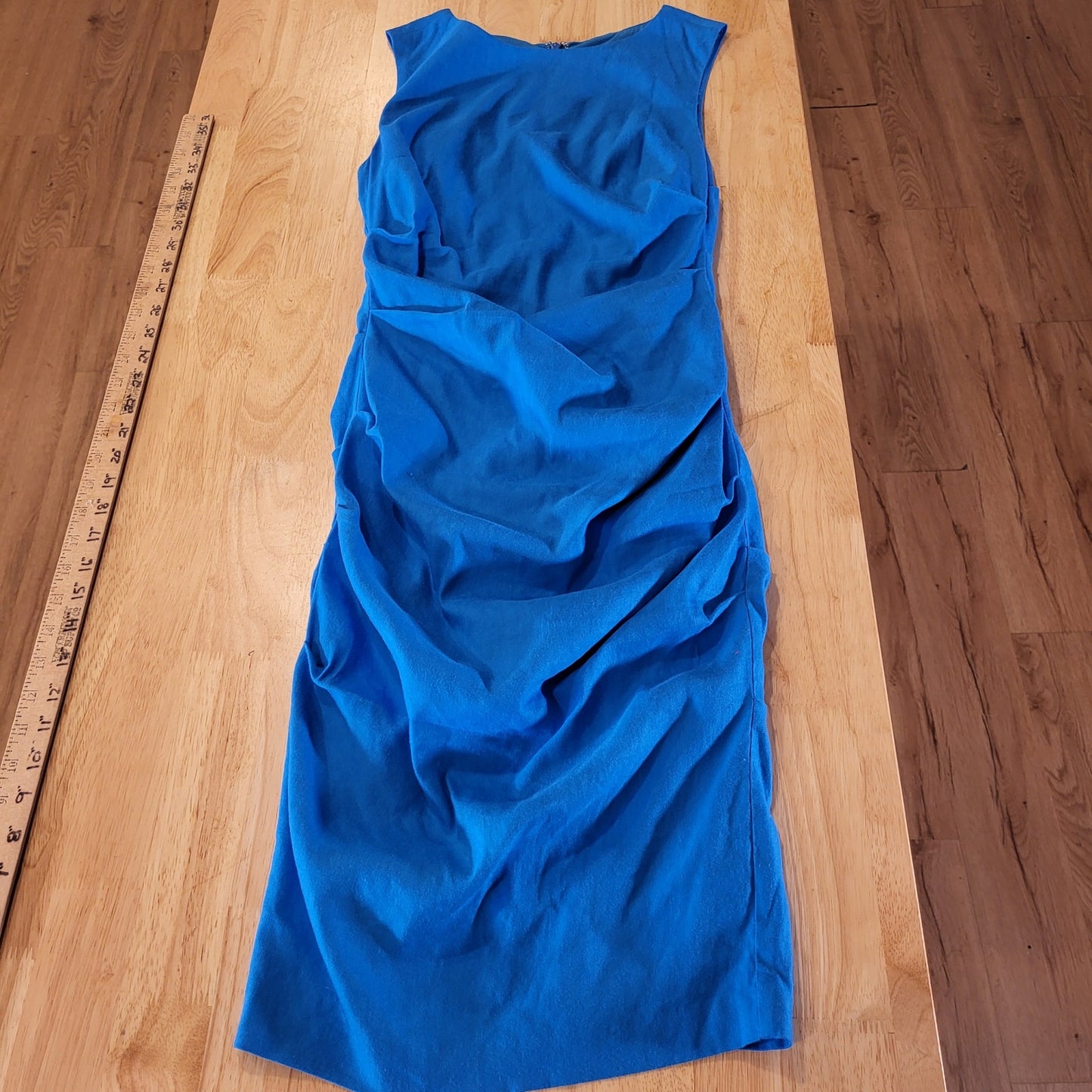 Nicole Miller Artelier Blue Backbone Gathered Sleeveless Stretch Pencil Dress 6