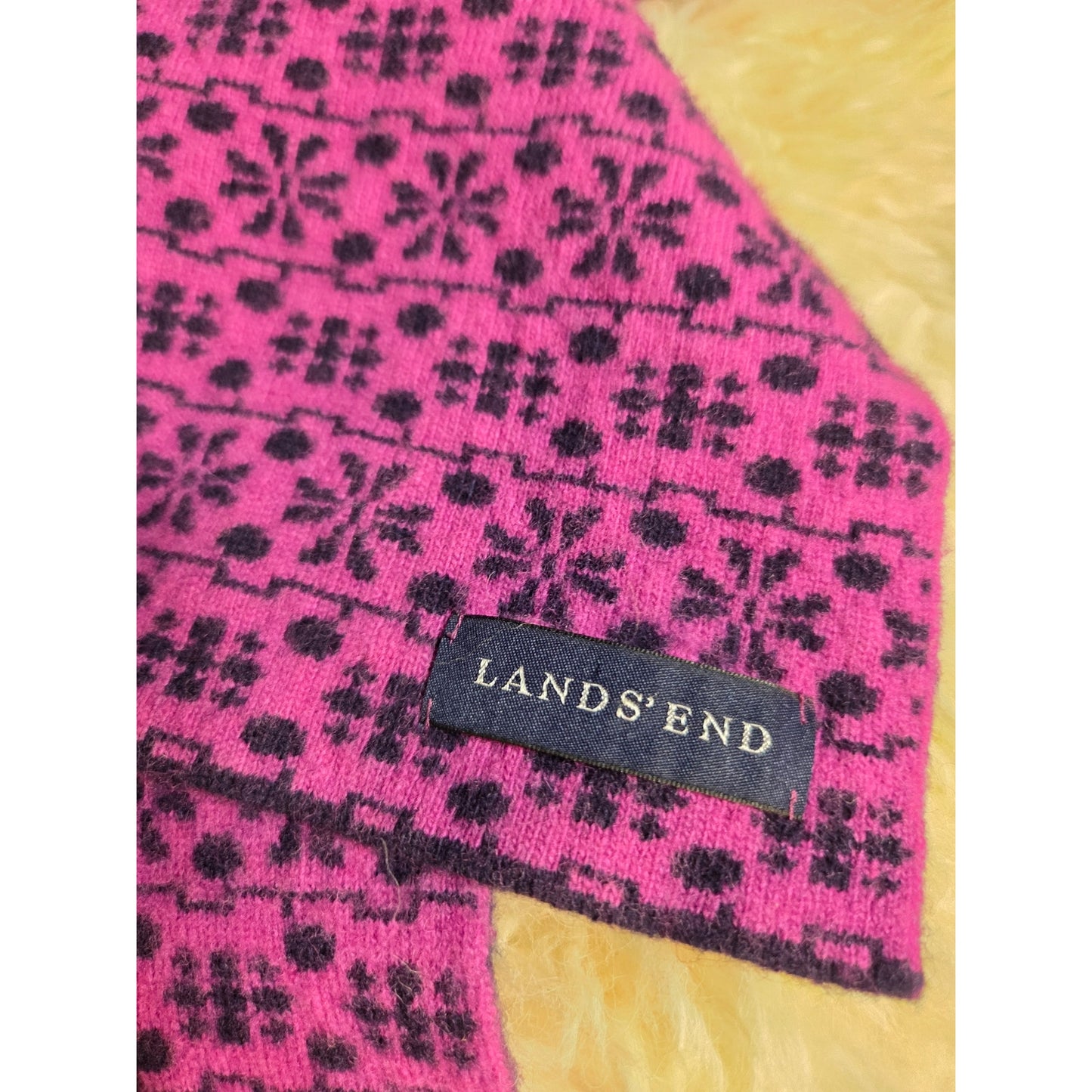 Lands End Wool Blend Scarf Knit Pink Purple Fair isle Pattern