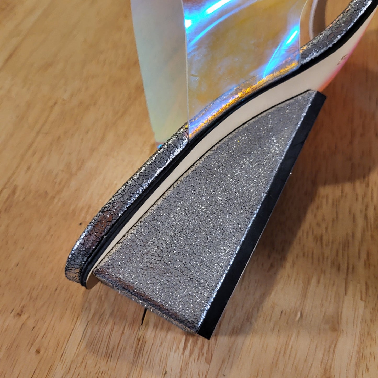 All Black Silver Metallic Iridescent Clear Band Wedge Size 40