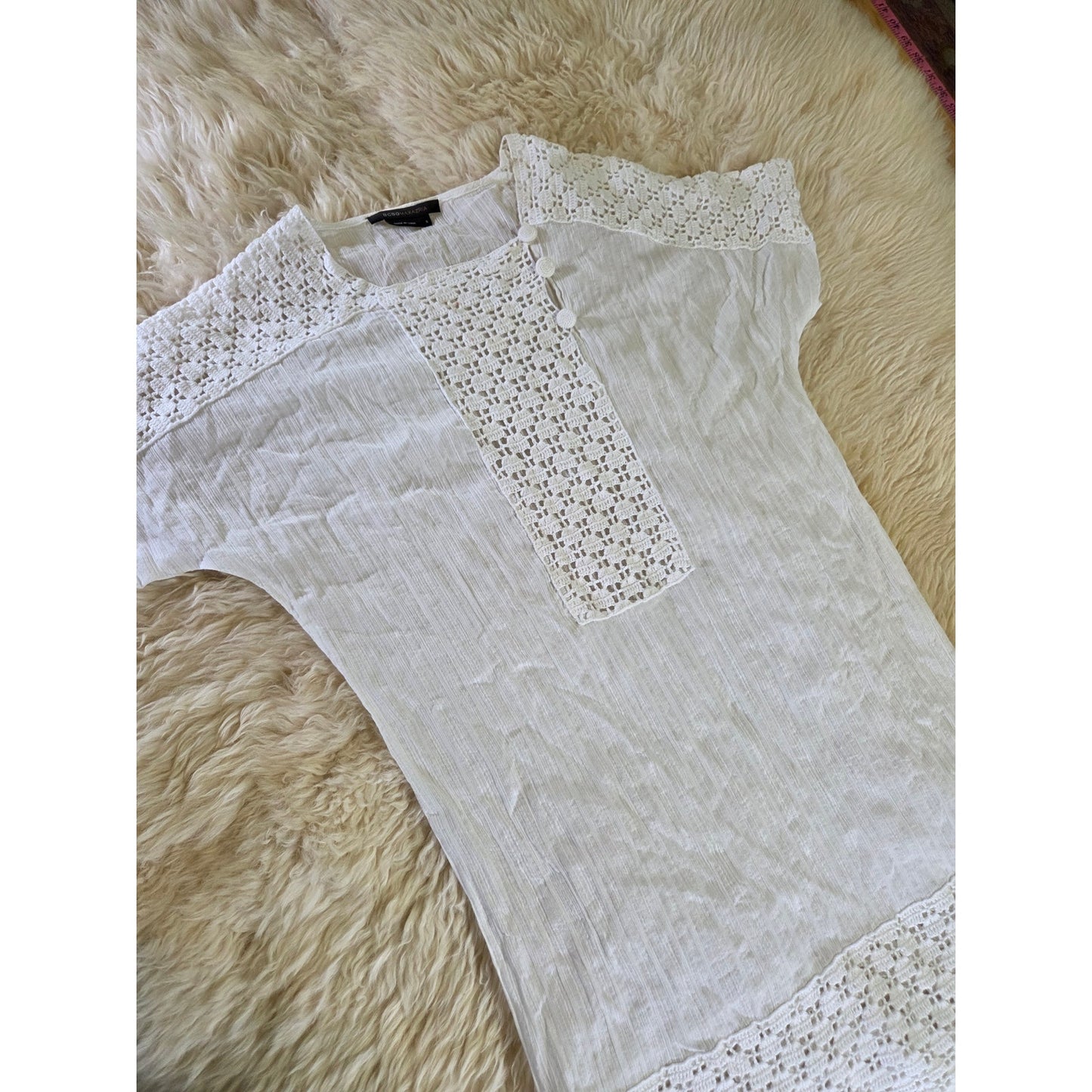 BCBG Max Azria white cotton eyelet short sleeve Tunis dress top short sleeve