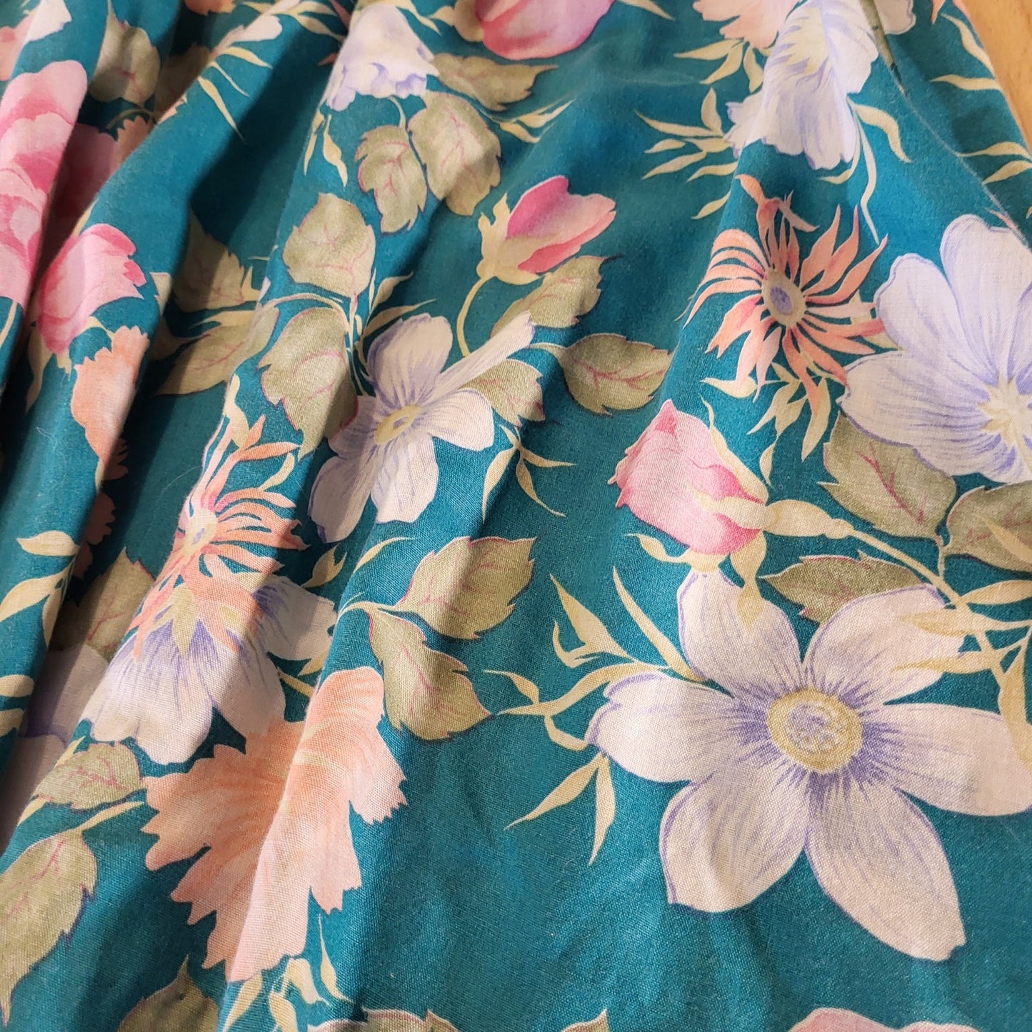 Vintage turquoise Floral halter dress elastic MIDI tie cotton medium