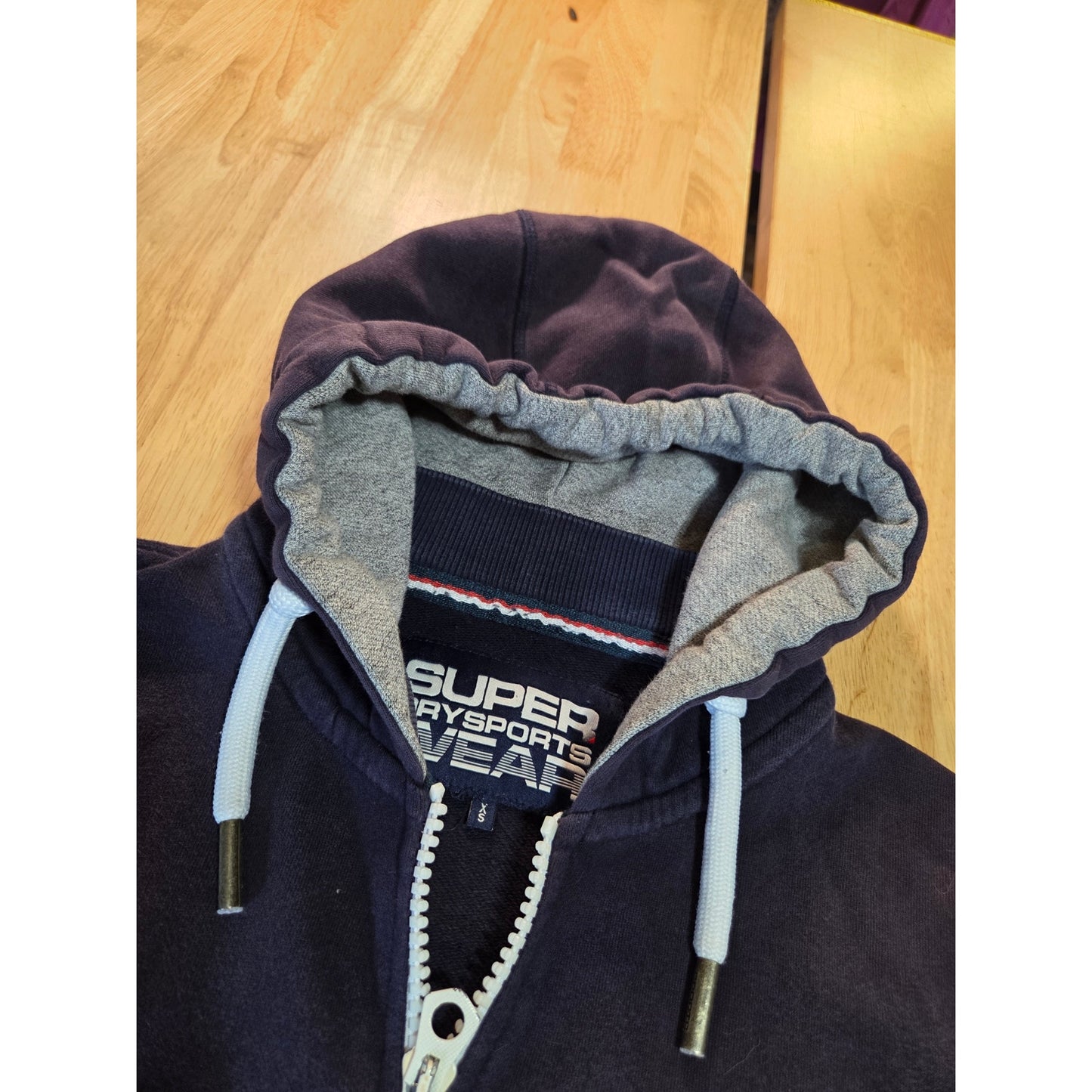 Supreme hoodie navy blue white graphic contrast sleeve zip hoodie cotton xs