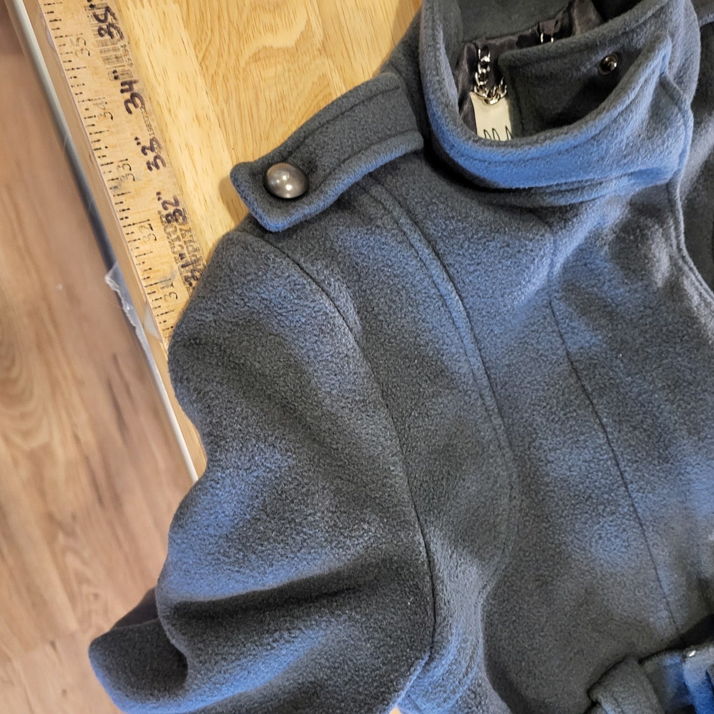 B.B. Dakota Wool Blend Mid Length Fleece Gray Pocket Epaulette (See belt wear)