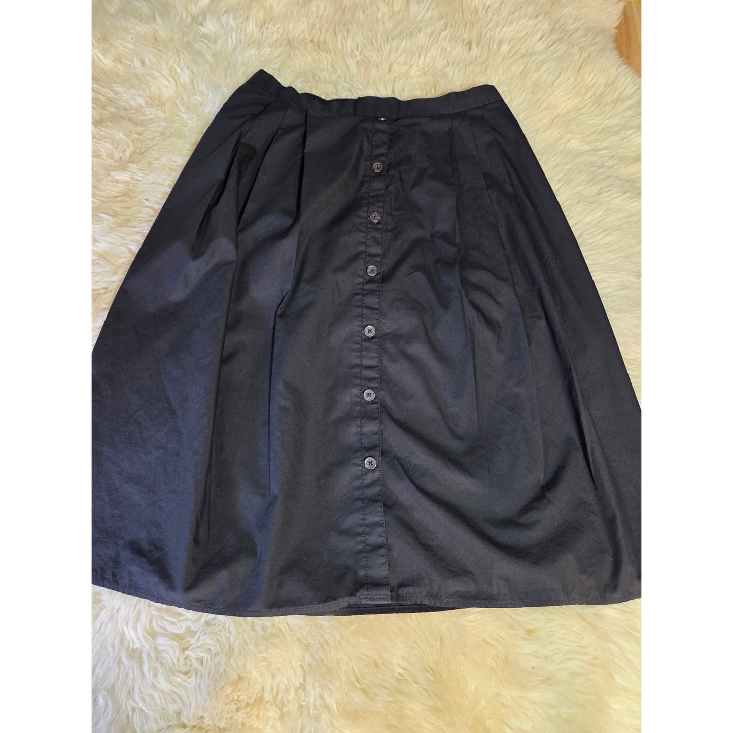 Banana Republic Black Cotton A Line Elastic Waist Skirt Button Pockets Large