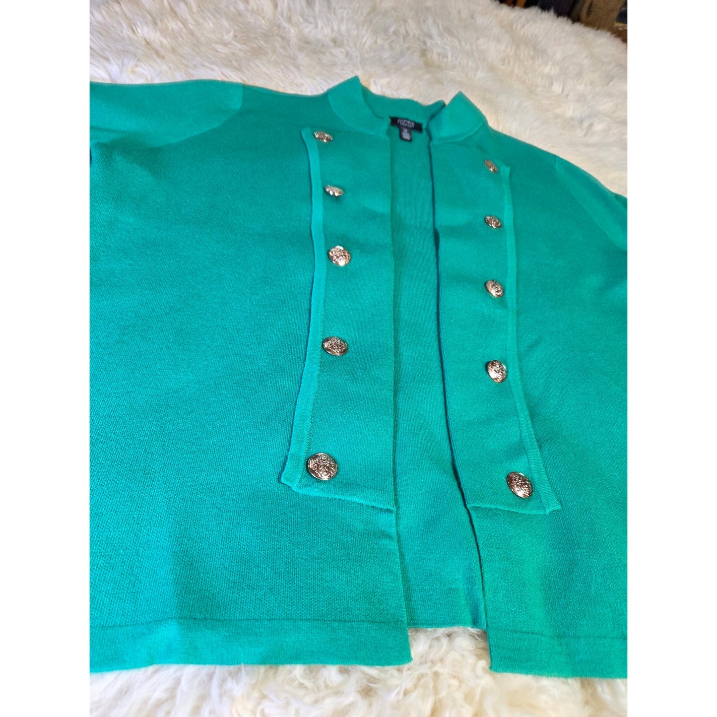 Jones New York Kelly Green Gold Button Detail Sweater Viscose Blend Large