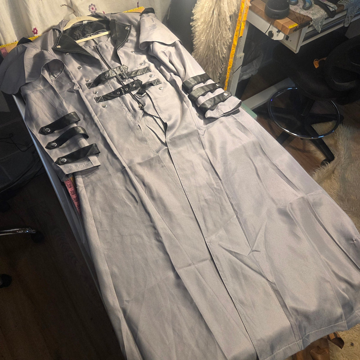 Steampunk Gothic Long Trench Coat Jacket Medieval Costume gray adult large