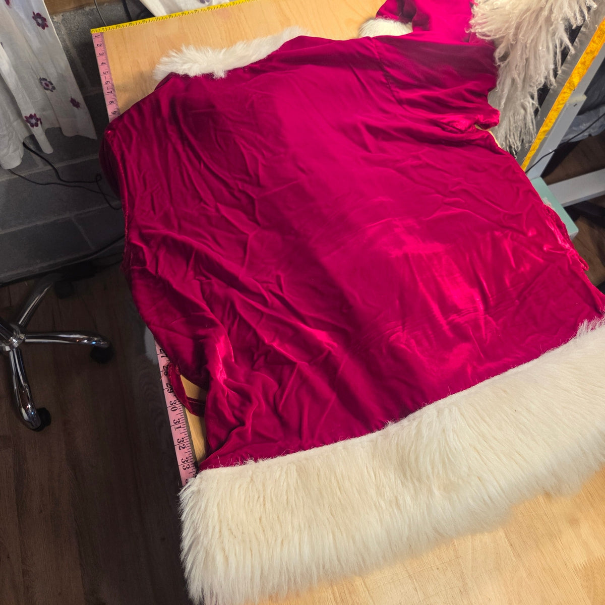 Vintage velvet Santa costume with hat zip front fur lined 42" elastic waist