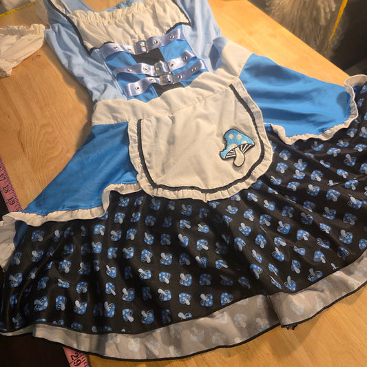 Legs Avenue Blue Mushroom Alice in Wonderland off the shoulder costume tie small
