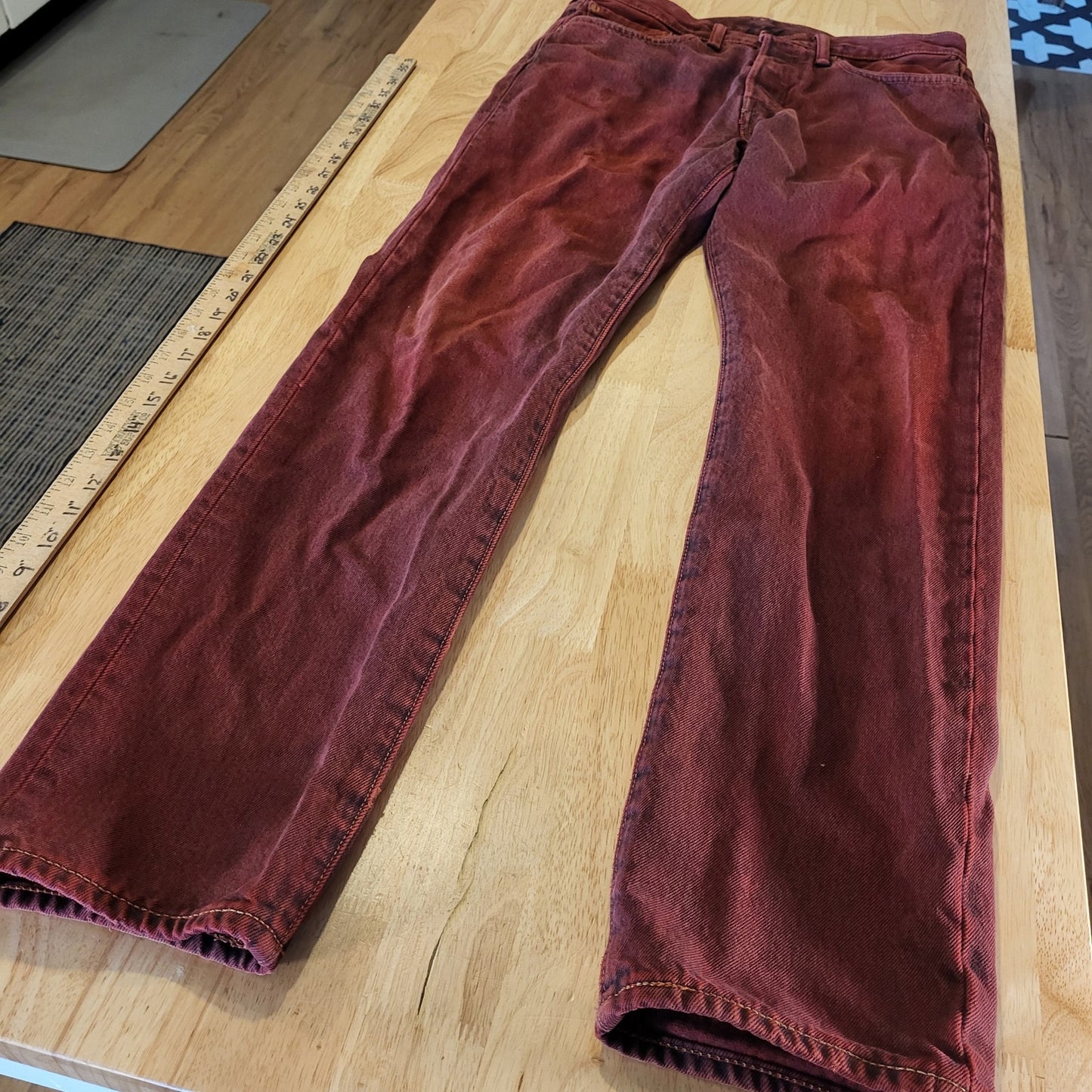 Levi's 501 CT Maroon 31 x 32 Tapered Denim Jeans Faded Tag 90.s Custom Cut