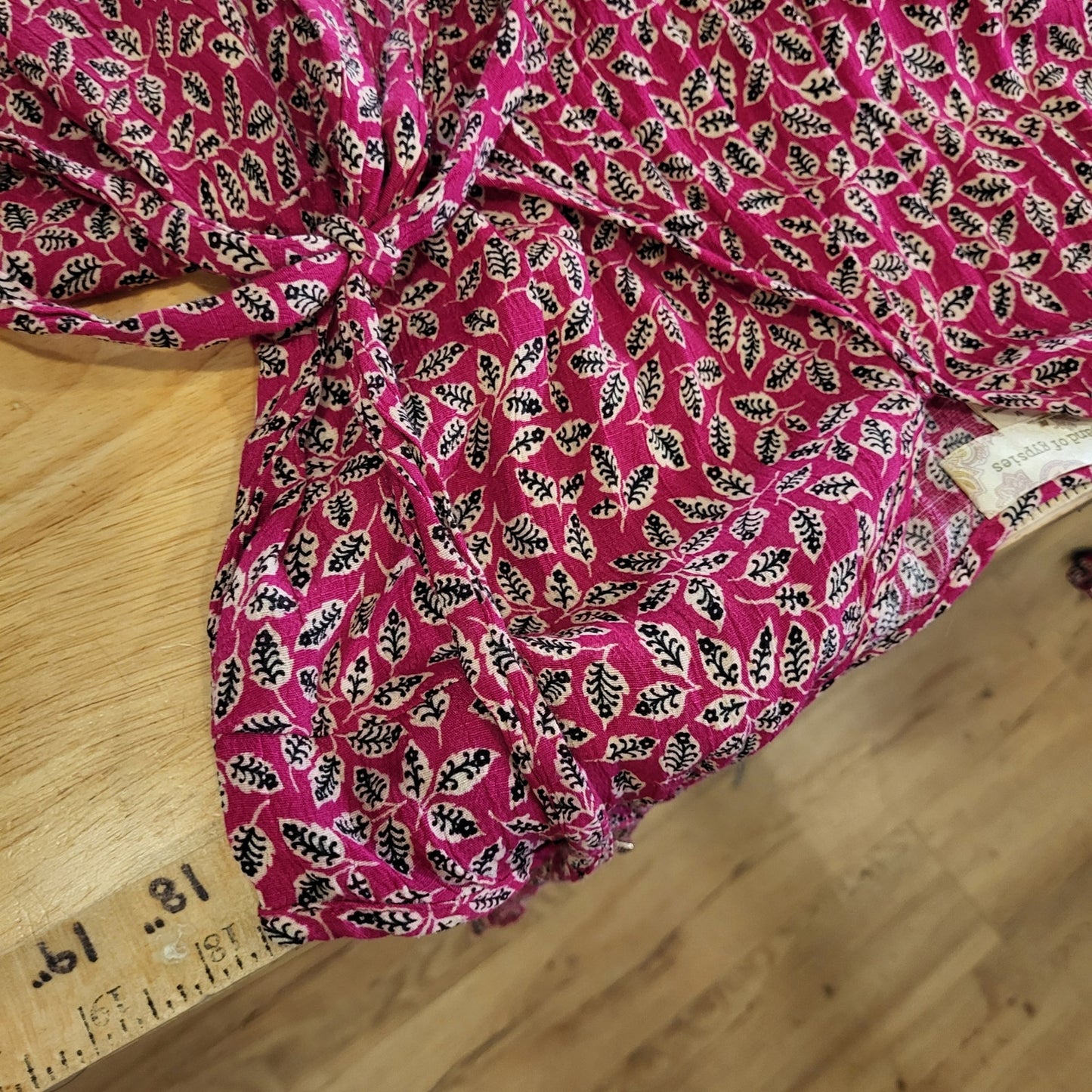 Band Gypsies Pink Floral Hi-Lo Slit Ruffle Spaghetti Strap Dress 17" p2p