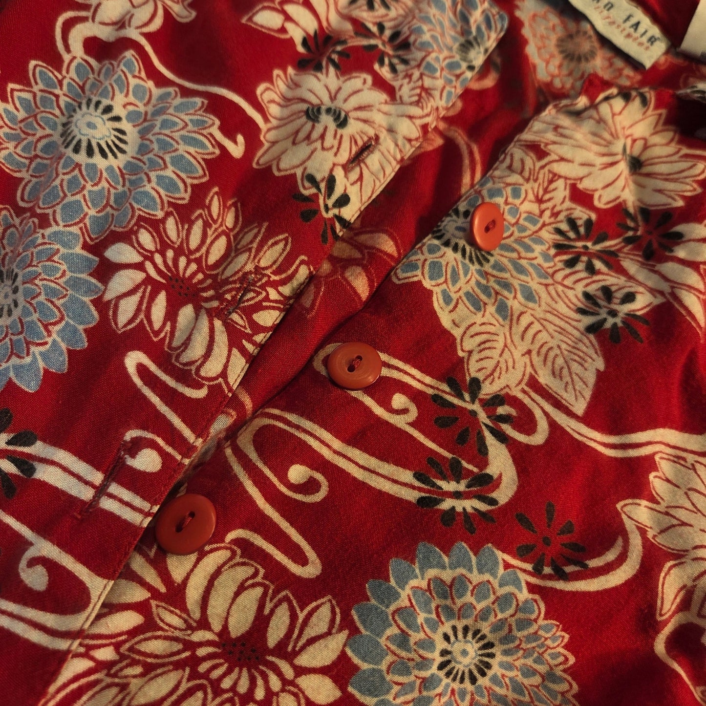 Bedford Fair Lifestyles petite large red Asian print rayon jumpsuit collared