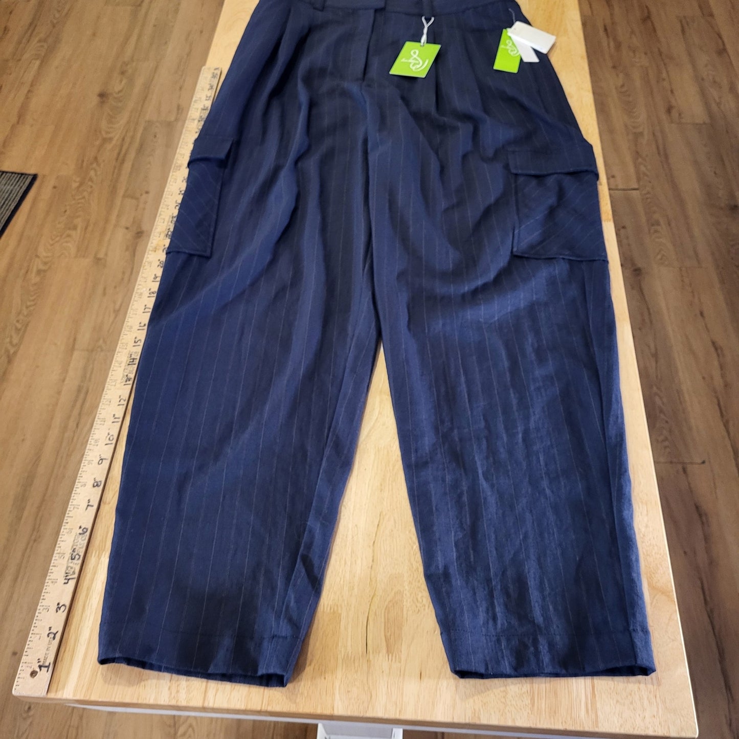 Sam Edelman Laila Pants Pinstripe Elastic Waist Pockets Viscos Nylon Size 16