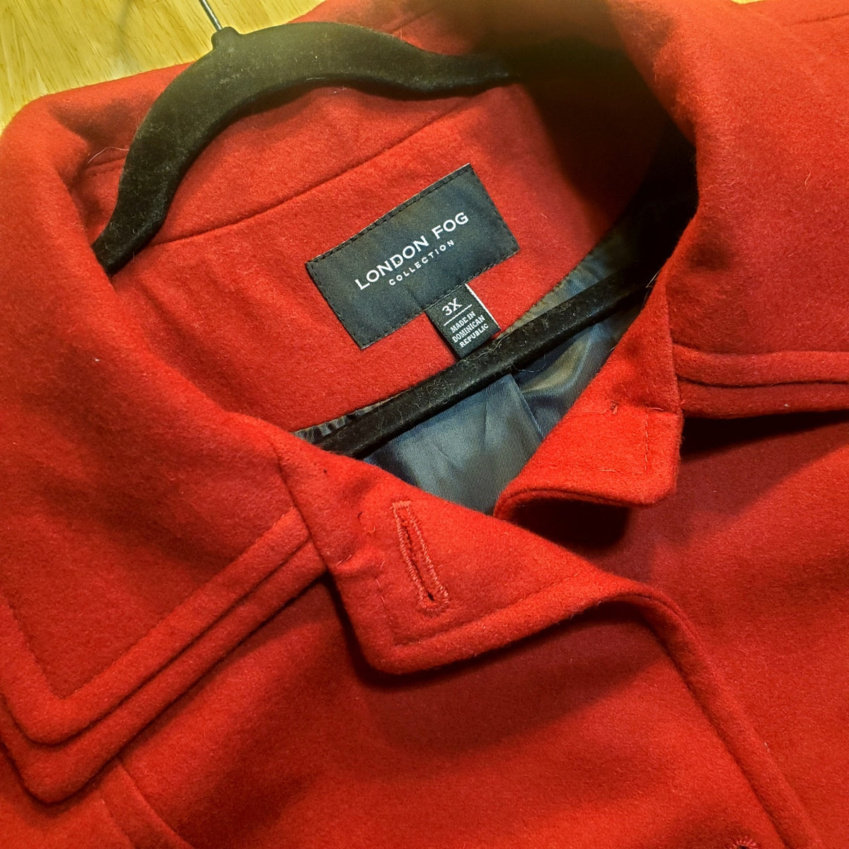 London Fog Collection 3x Double Collar Wool Blend Burgundy Maroon Pea Coat