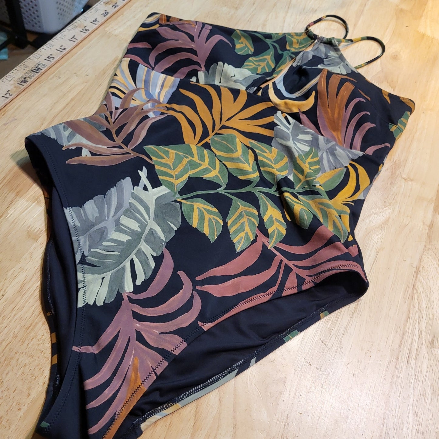 Size 14 Berry Color Floral Botanical One Piece Bathing Suit Side Shoulder Strap