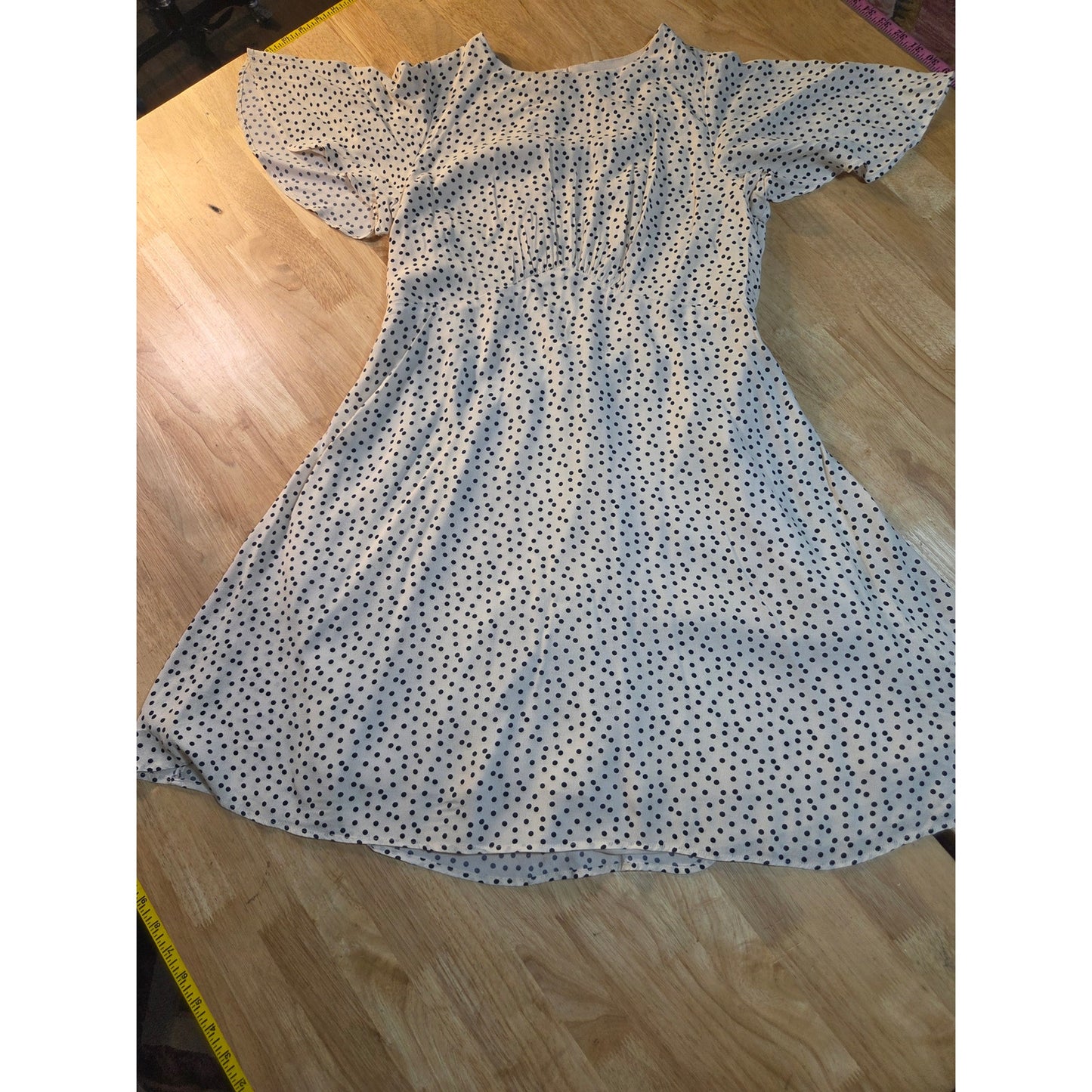 GB brand white polka dot flutter sleeve open back knee length dress size large