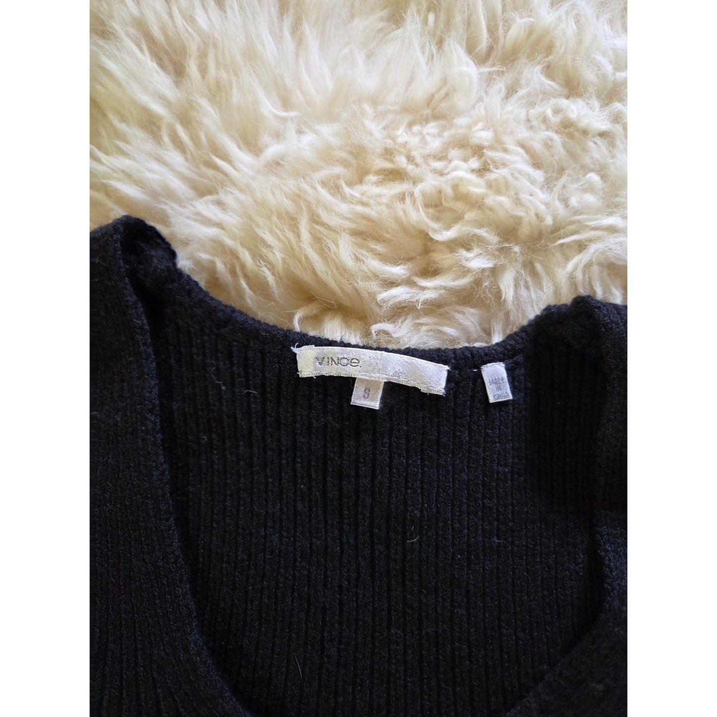 Vince black sweater knit tank dress pocket front Size Small Mini V-neck