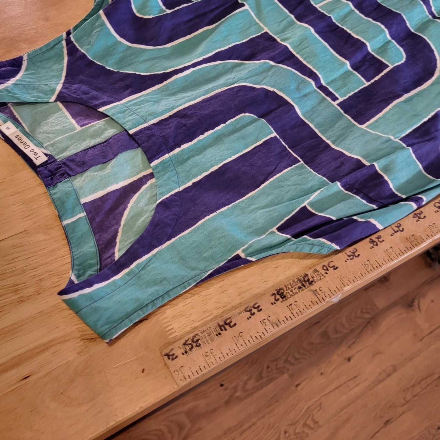 Two Danes Cotton Sleeveless Midi Pocket Blue Geometric Print Button Back xs
